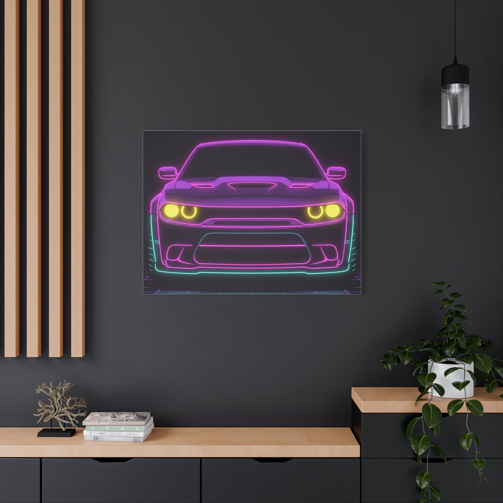 Dodge Challenger SRT Hellcat Neon Synthwave Canvas Wall Art