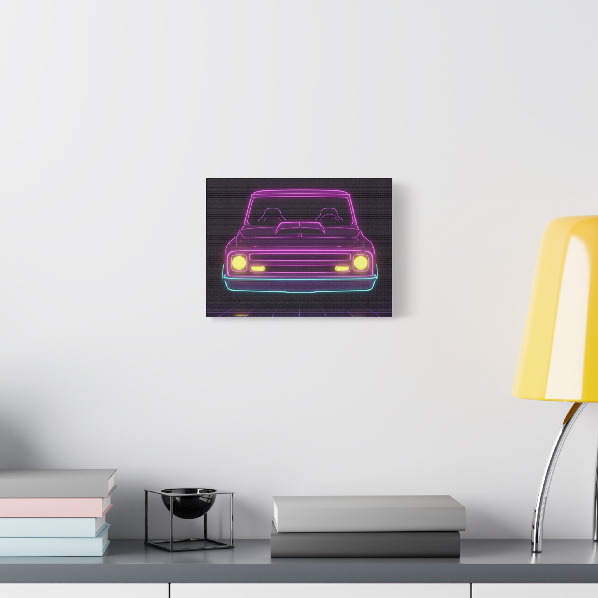 Chevy C10 Pickup (1967-72) Neon Synthwave Canvas Wall Art