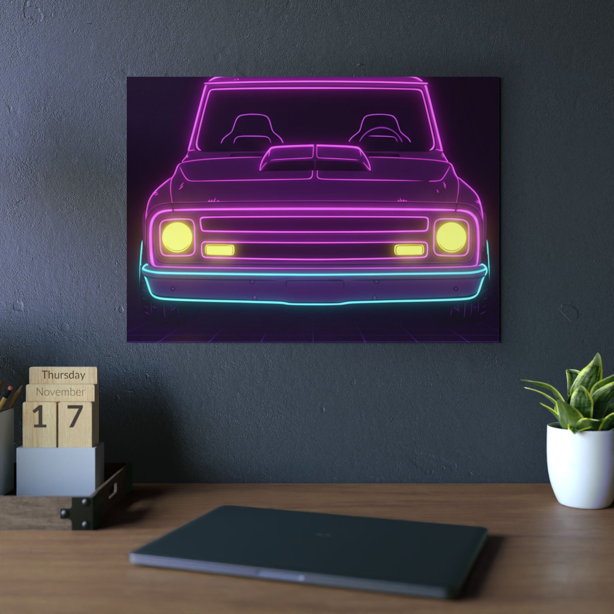 Chevy C10 Pickup (1967-72) Neon Synthwave Metal Wall Sign