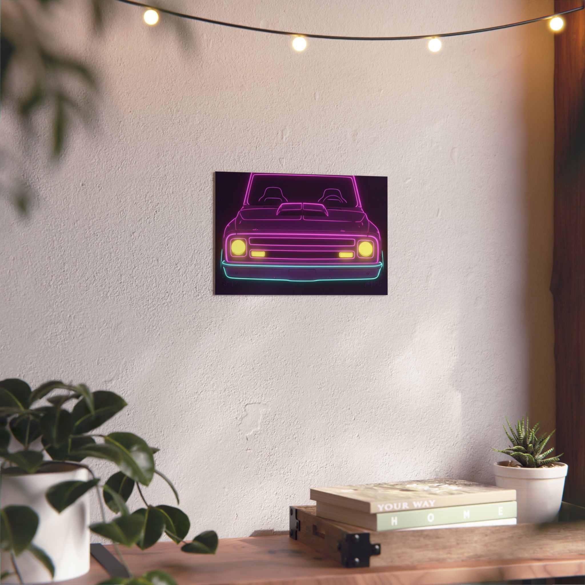 Chevy C10 Pickup (1967-72) Neon Synthwave Metal Wall Sign