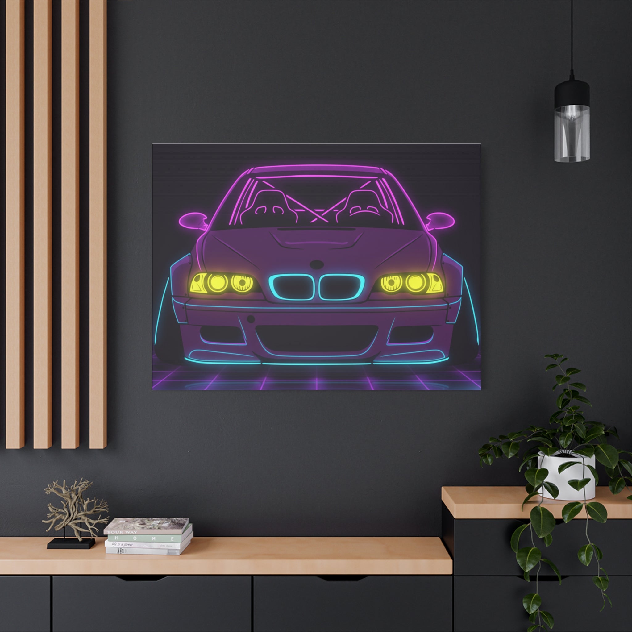 BMW E46 M3 (2000-06) Neon Synthwave Canvas Wall Art