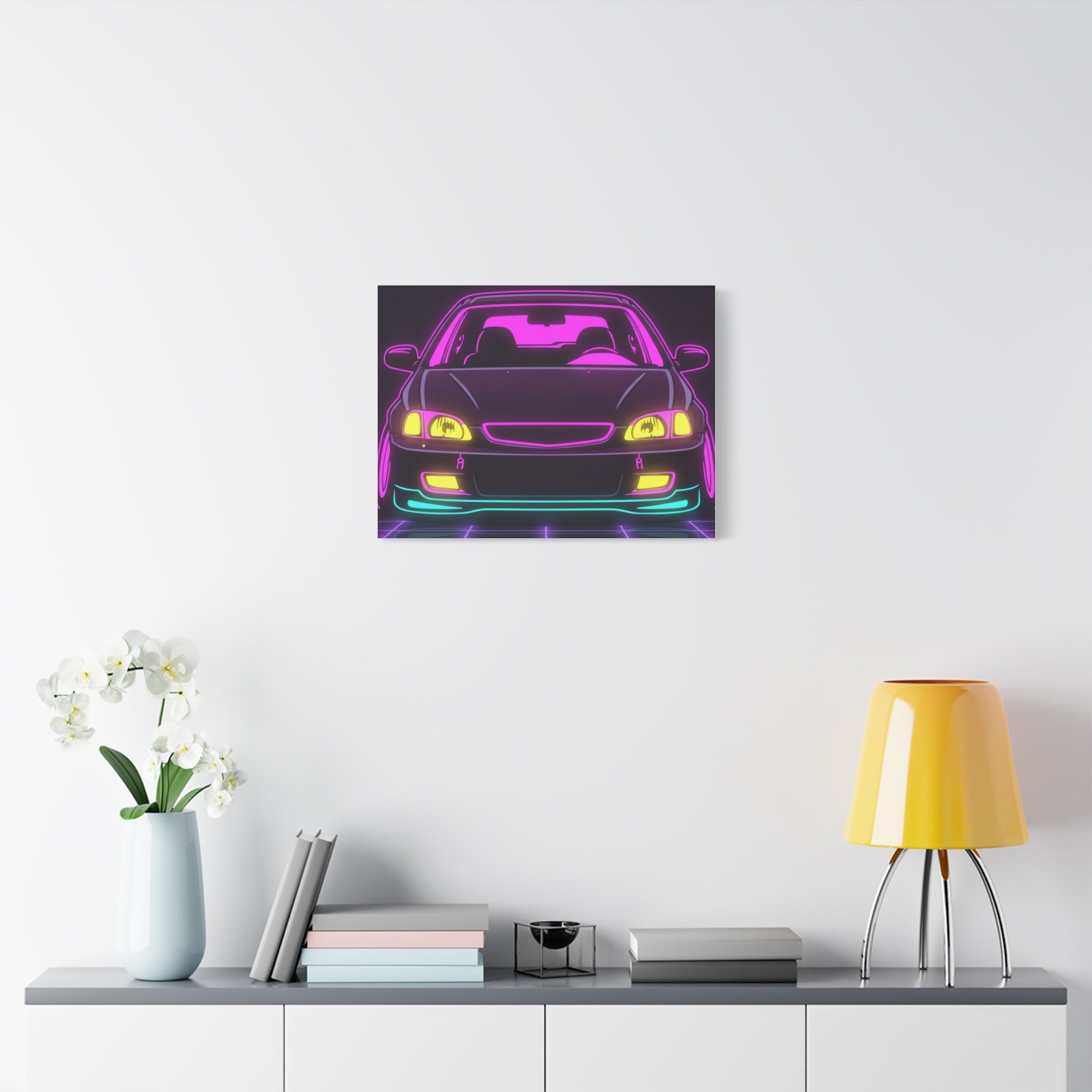 Honda Civic EK Hatch Neon Synthwave Canvas Wall Art