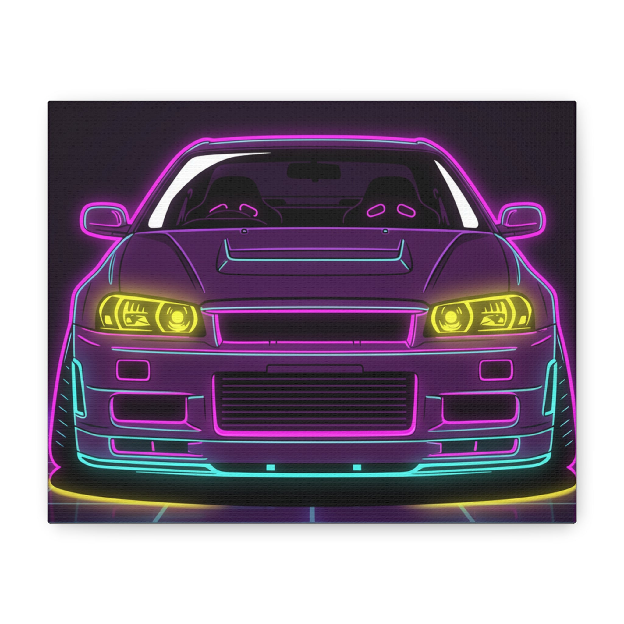 Nissan GT-R Neon Synthwave Canvas Wall Art
