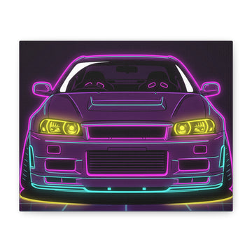 Nissan GT-R Neon Synthwave Canvas Wall Art