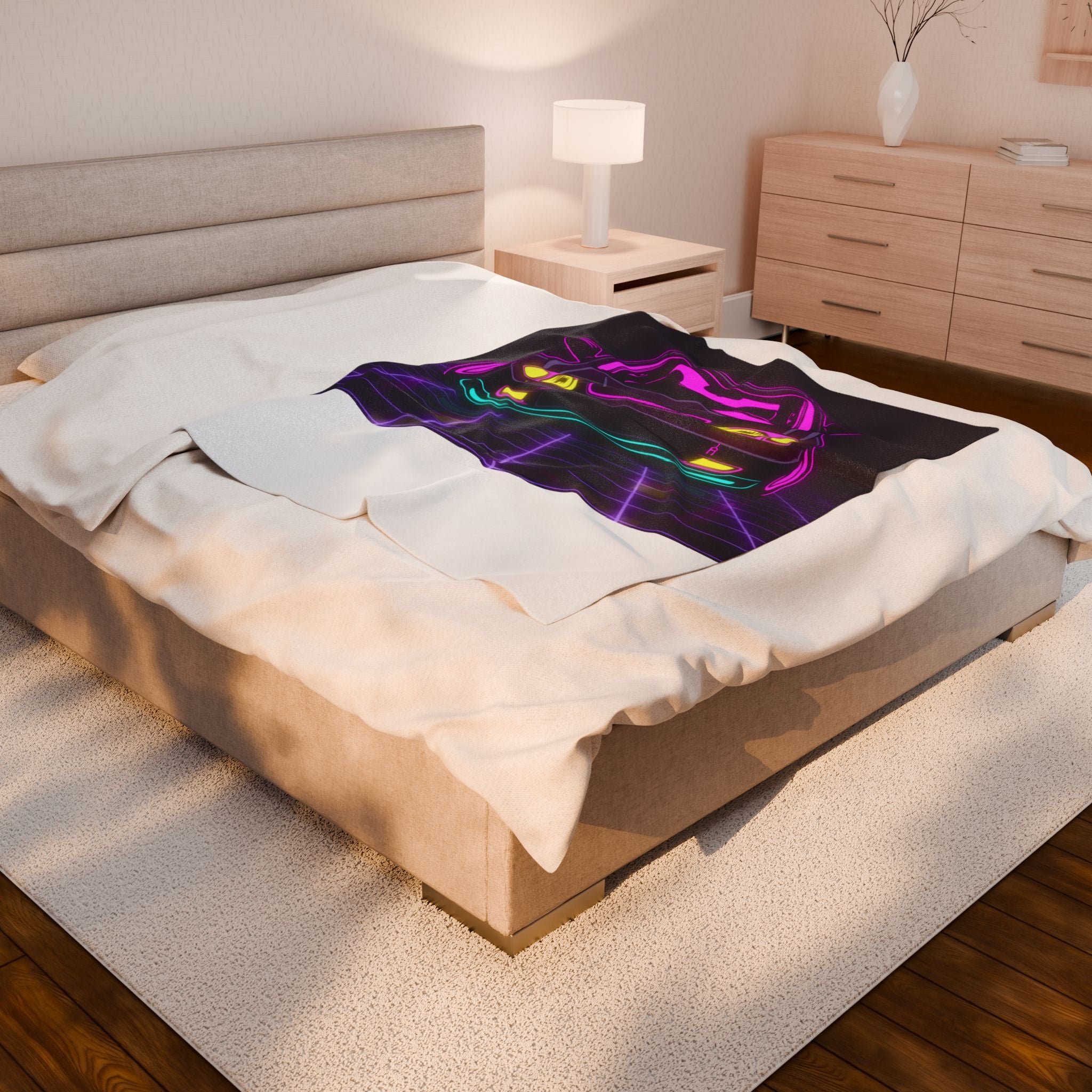 Honda Civic EK Hatch Neon Synthwave Velveteen Plush Blanket