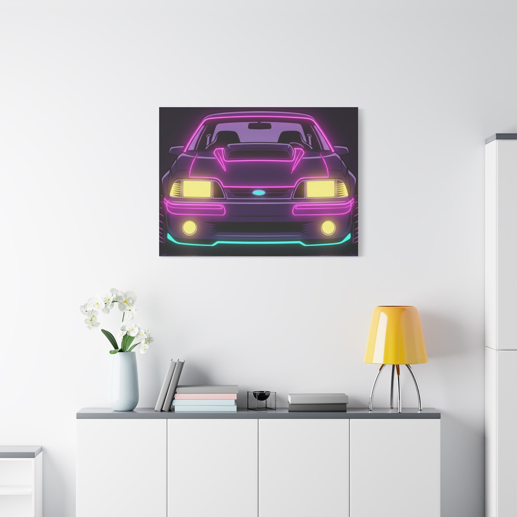 Ford Mustang Fox Body GT Neon Synthwave Canvas Wall Art