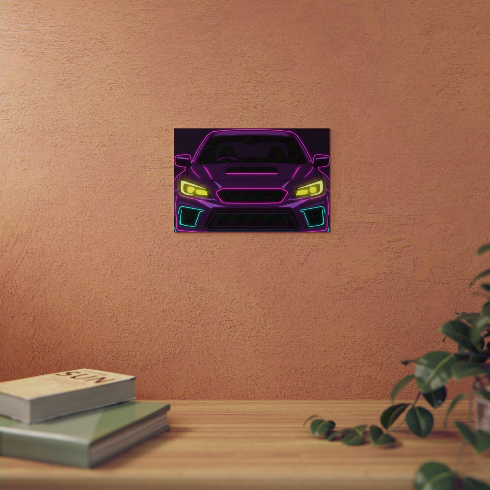 Subaru WRX STI Neon Synthwave Metal Wall Sign