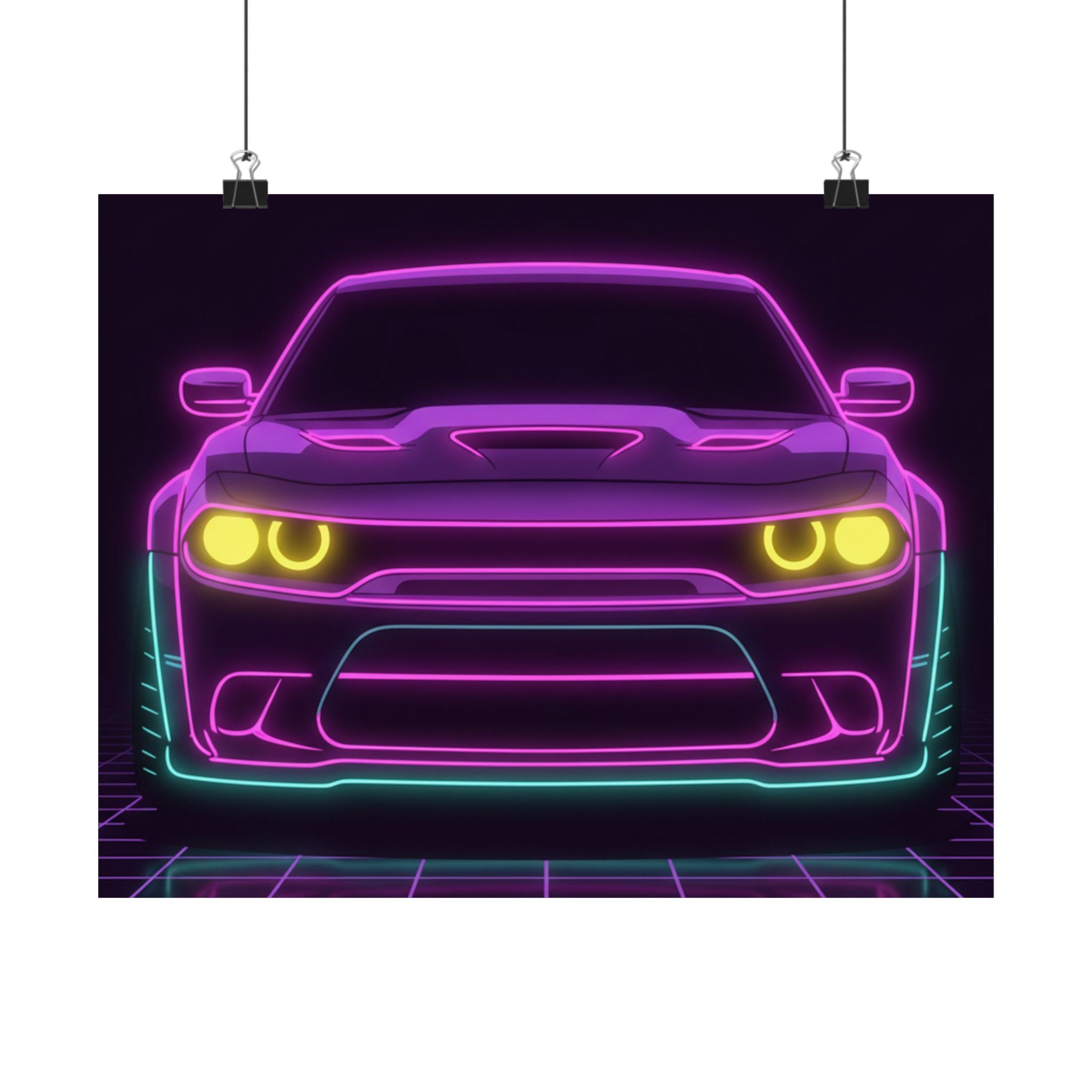 Dodge Challenger SRT Hellcat Neon Synthwave Poster