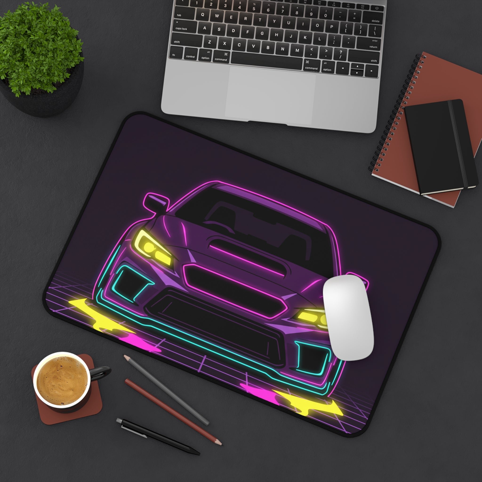 Subaru WRX STI Neon Synthwave Desk Mat