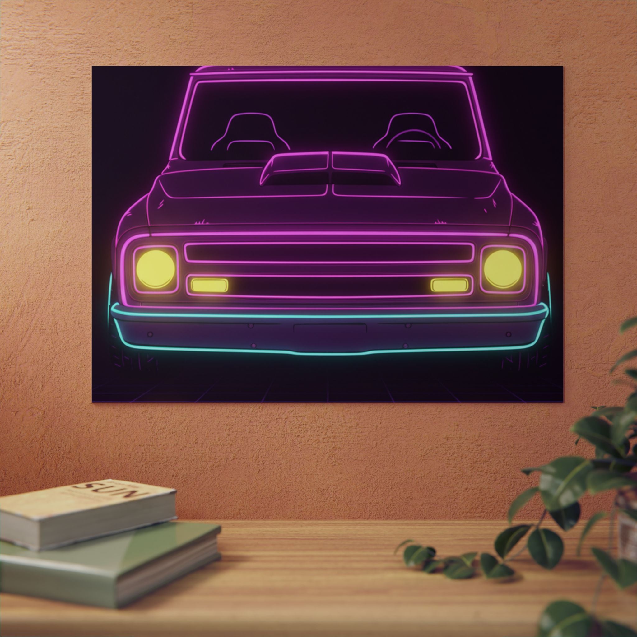 Chevy C10 Pickup (1967-72) Neon Synthwave Metal Wall Sign