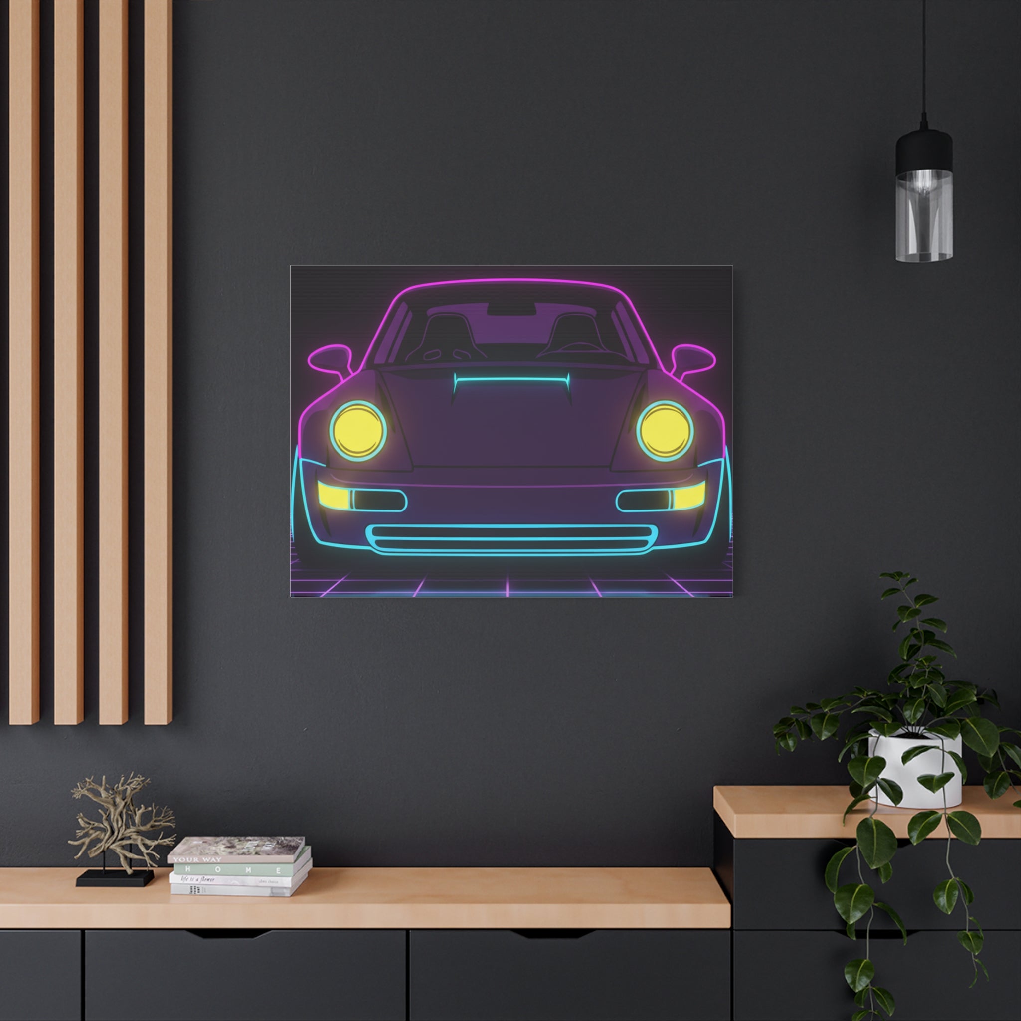 Porsche 964 Singer Neon Synthwave Canvas Wall Art