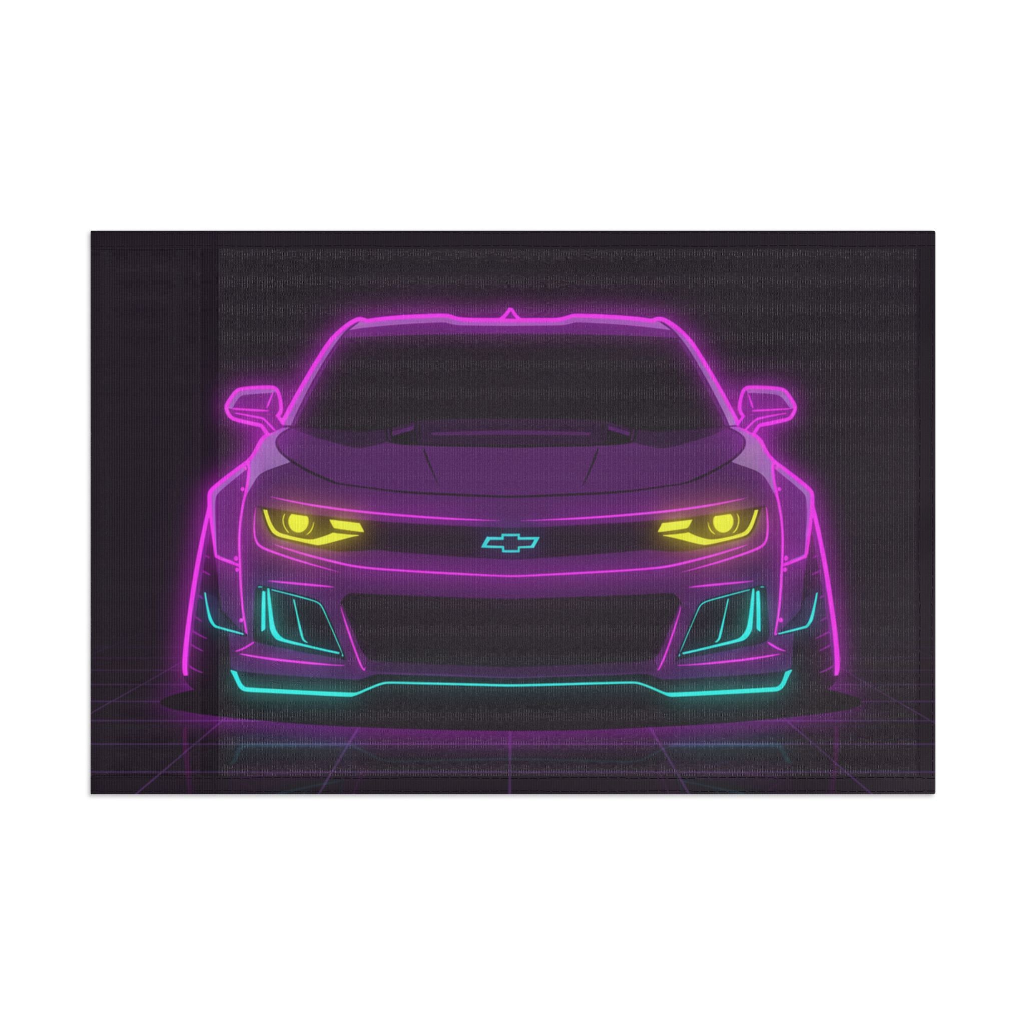 Chevrolet Camaro ZL1 Neon Synthwave Garage Flag