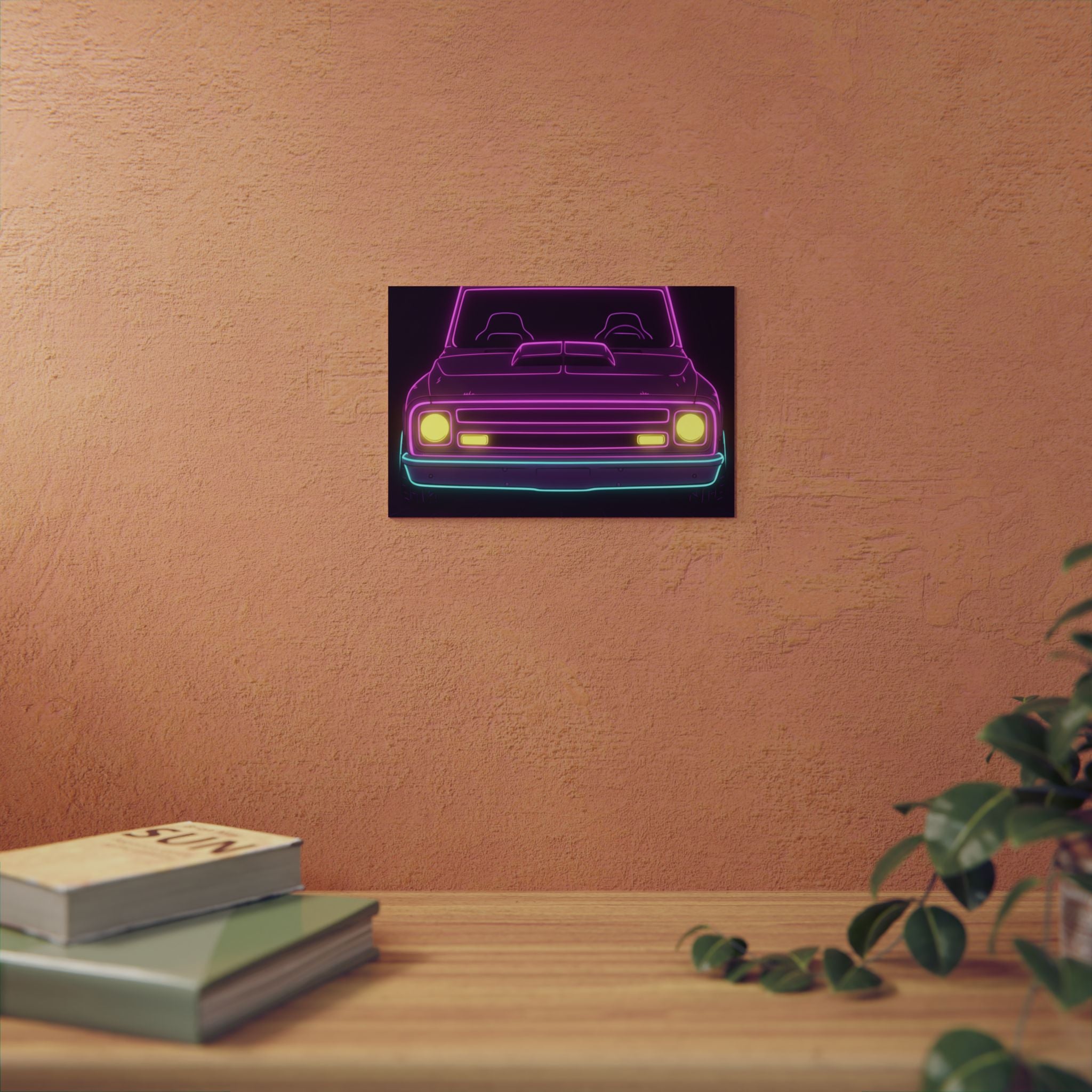 Chevy C10 Pickup (1967-72) Neon Synthwave Metal Wall Sign