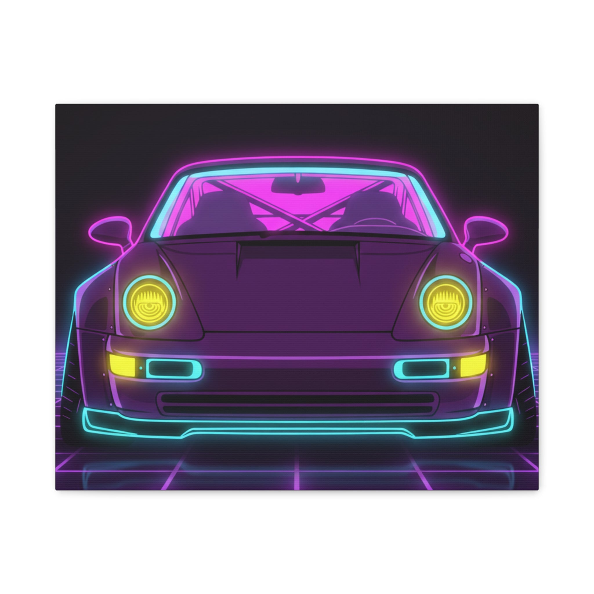 Porsche 964 Turbo Neon Synthwave Canvas Wall Art