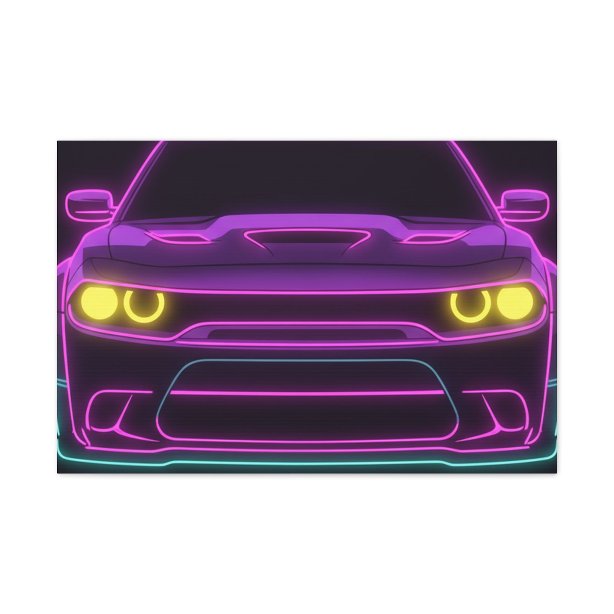 Dodge Challenger SRT Hellcat Neon Synthwave Canvas Wall Art