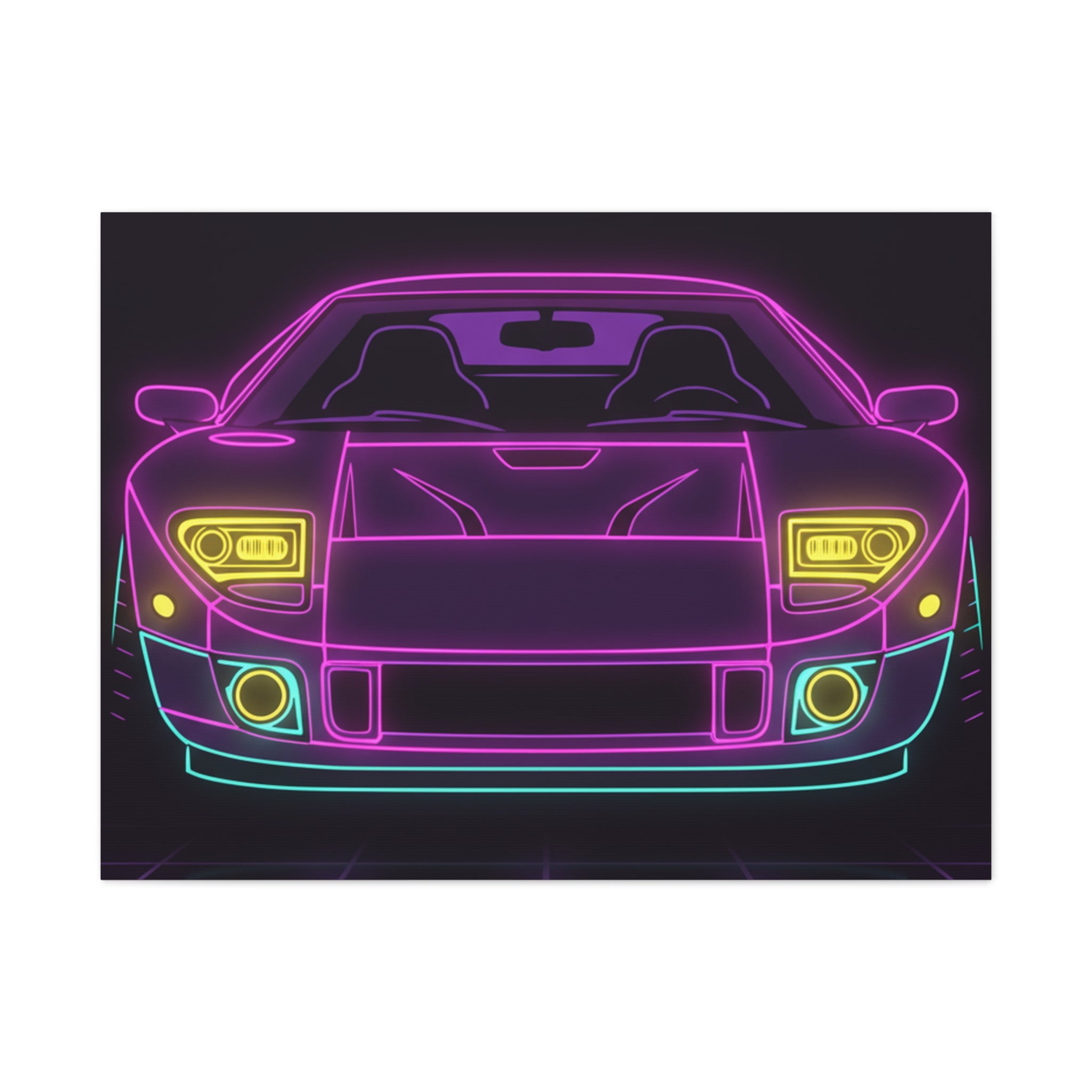 Ford GT40 (1964-69) Neon Synthwave Canvas Wall Art