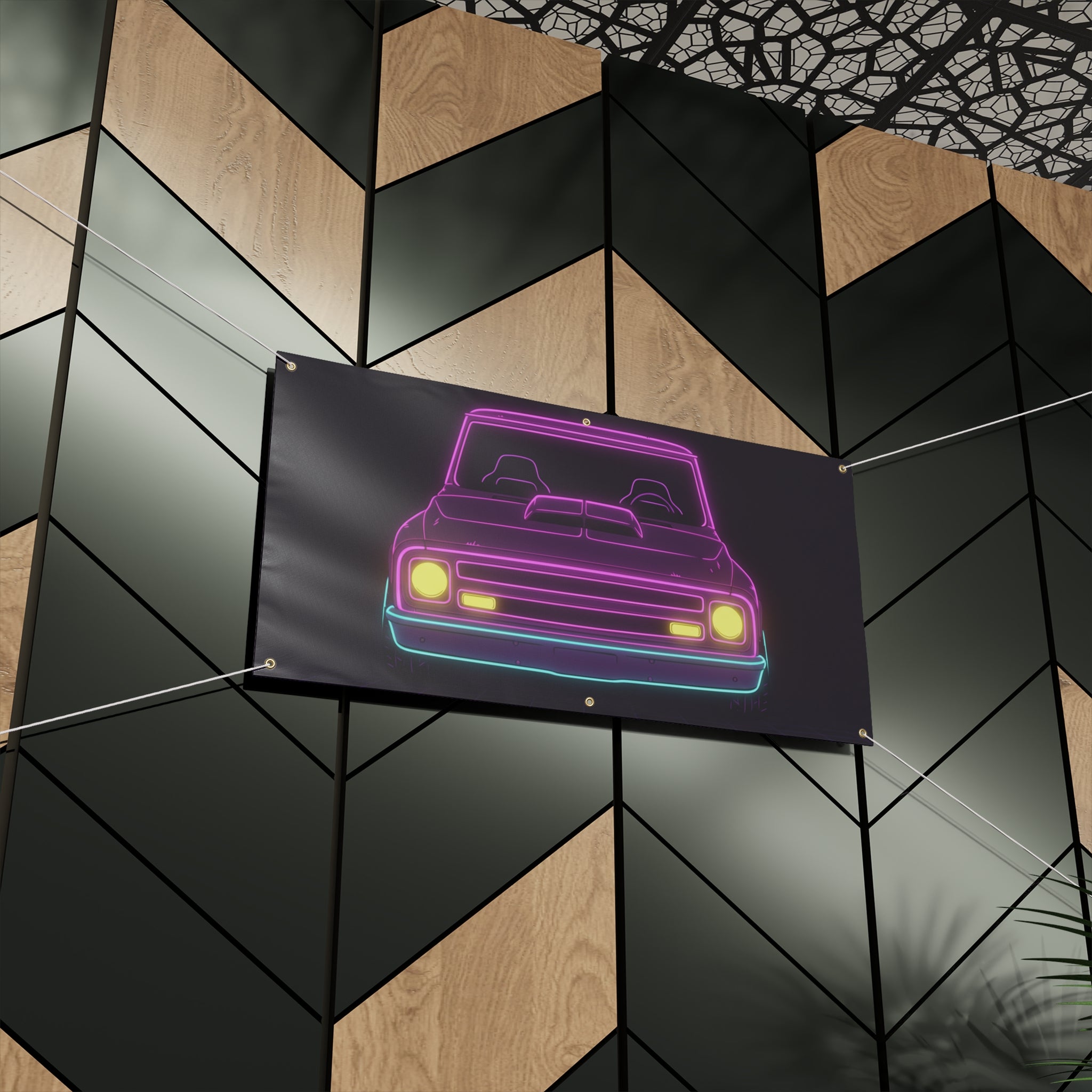 Chevy C10 Pickup (1967-72) Neon Synthwave Banner