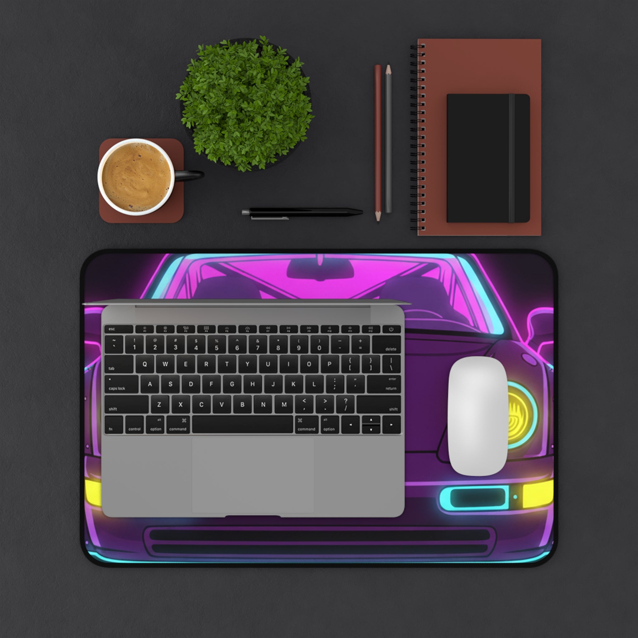 Porsche 964 Turbo Neon Synthwave Desk Mat