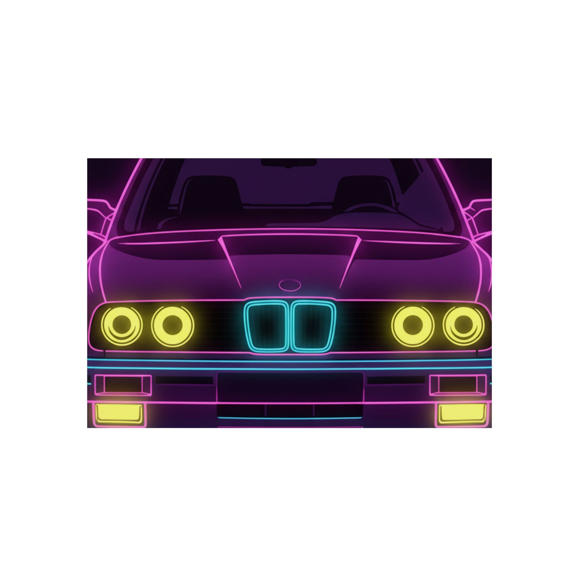 BMW E30 Neon Synthwave Metal Wall Sign