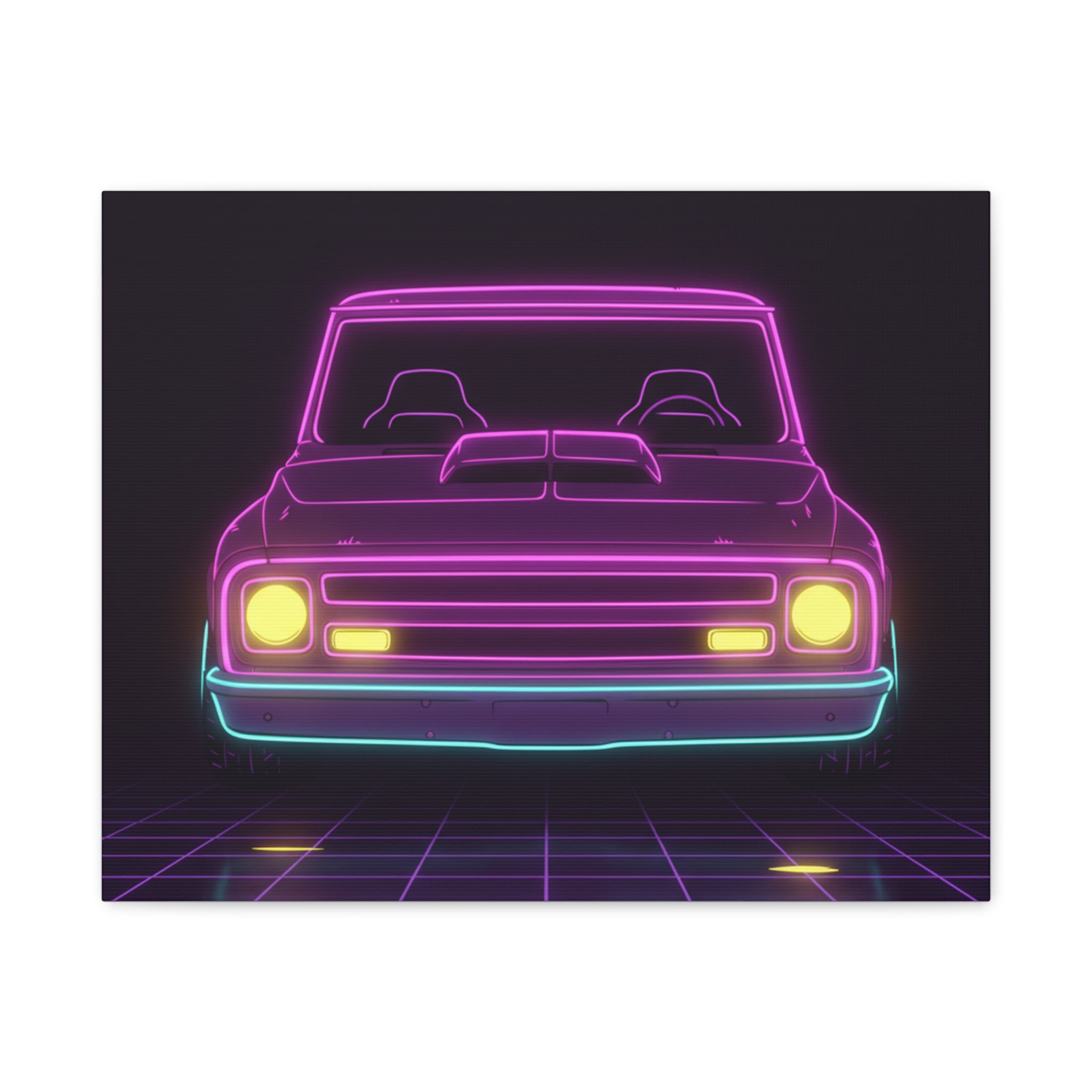 Chevy C10 Pickup (1967-72) Neon Synthwave Canvas Wall Art