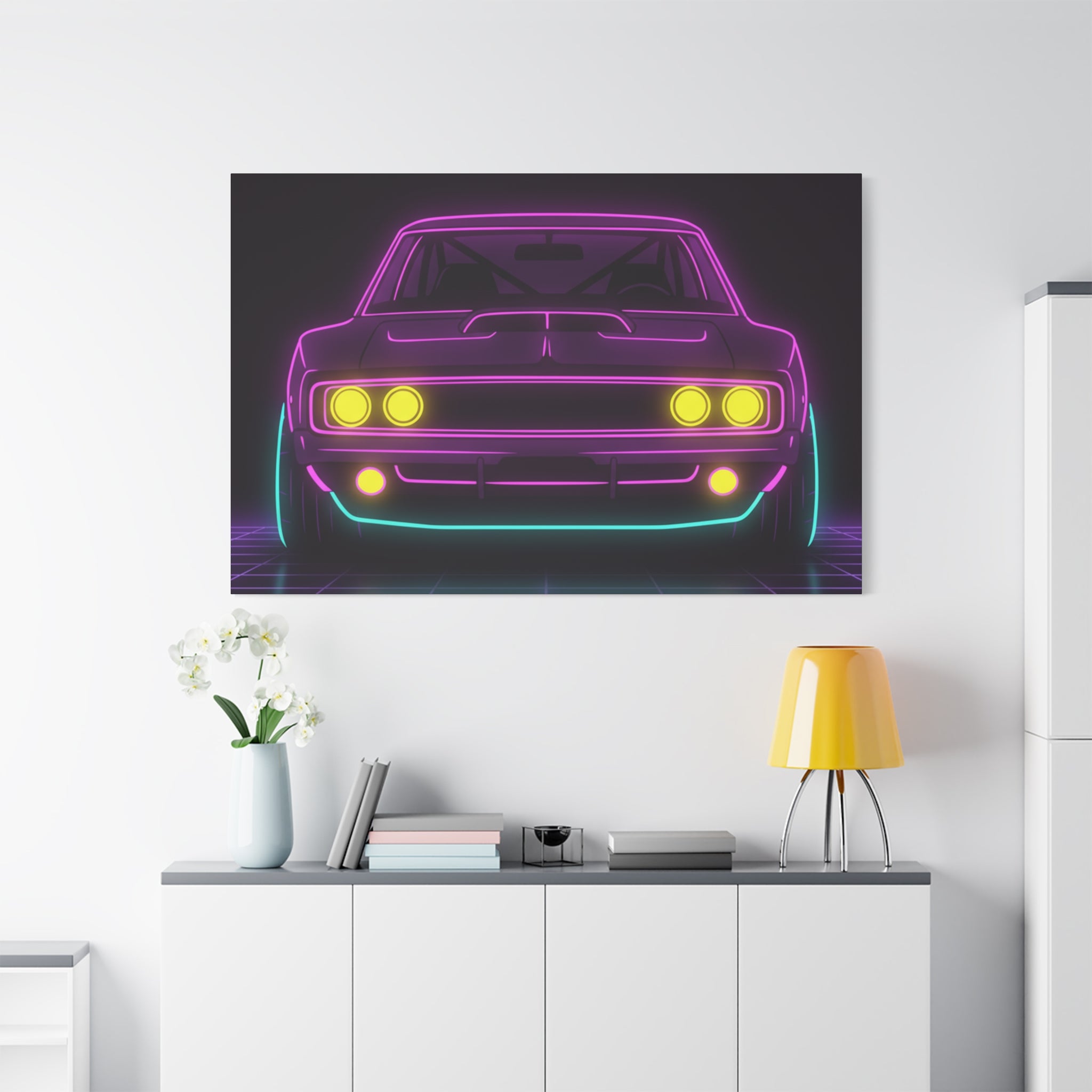 Dodge Charger R/T (1968-70) Neon Synthwave Canvas Wall Art