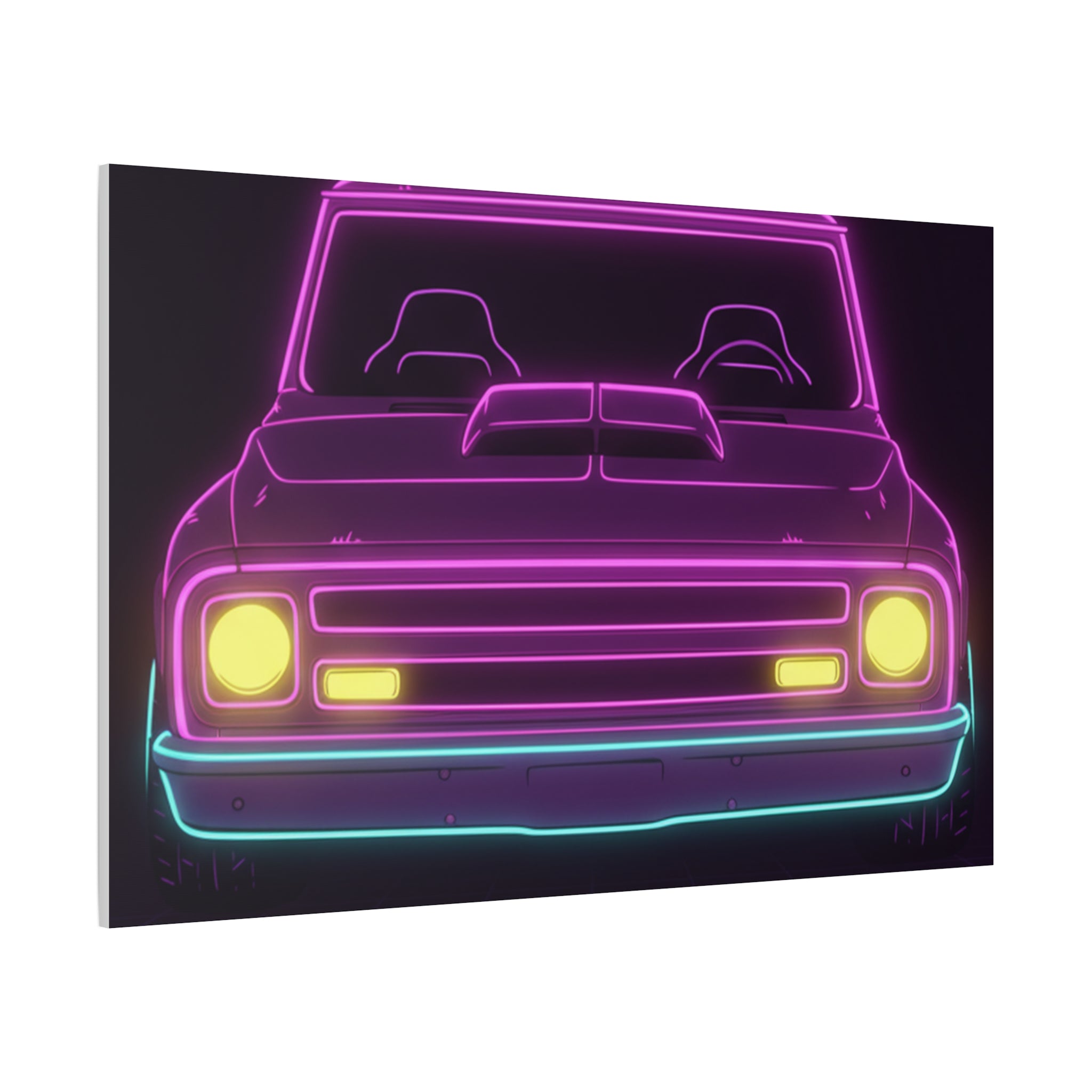 Chevy C10 Pickup (1967-72) Neon Synthwave Canvas Wall Art