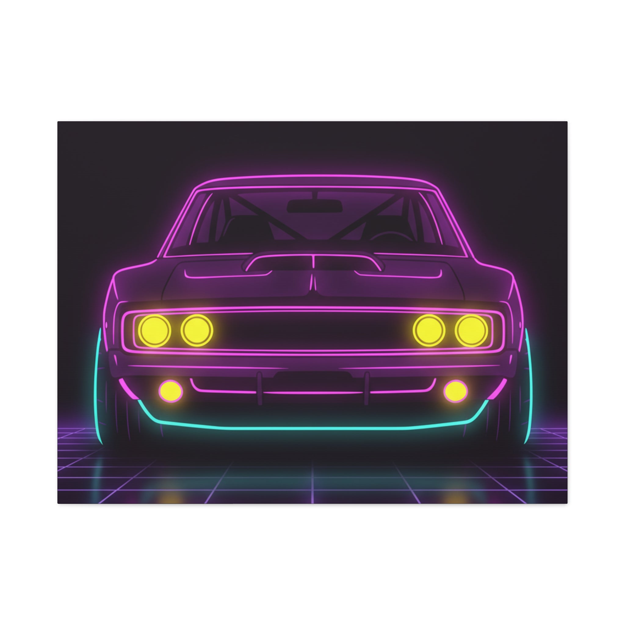 Dodge Charger R/T (1968-70) Neon Synthwave Canvas Wall Art