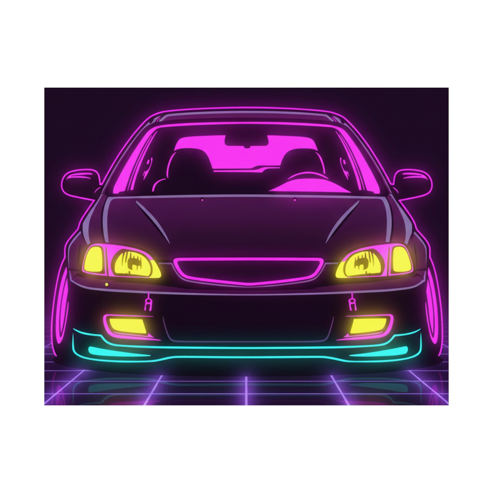 Honda Civic EK Hatch Neon Synthwave Poster