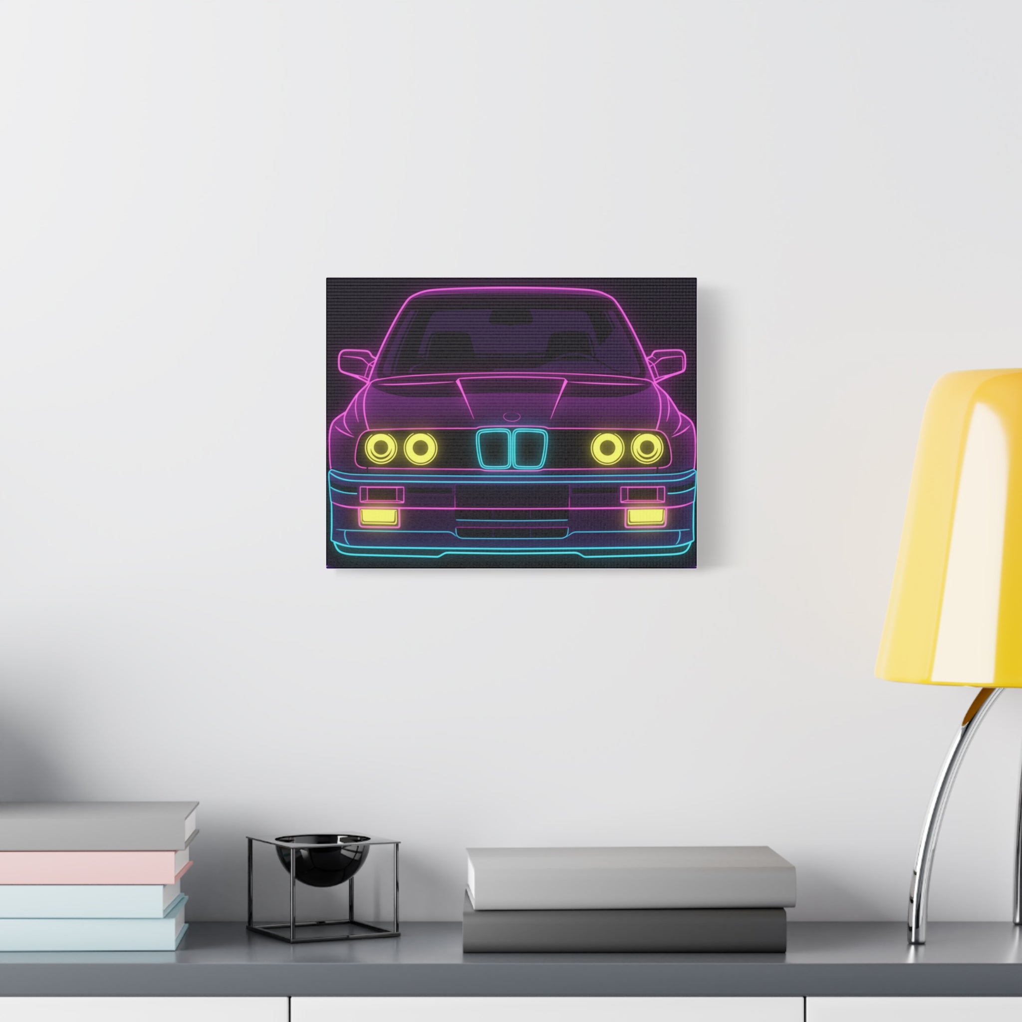 BMW E30 Neon Synthwave Canvas Wall Art