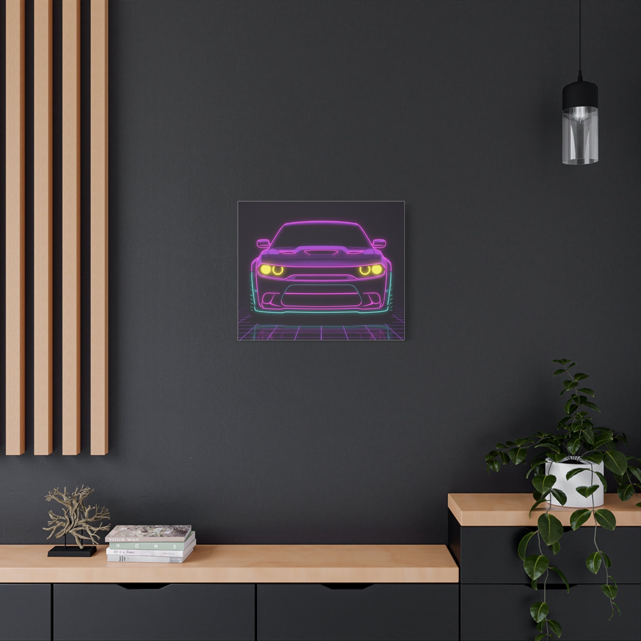 Dodge Challenger SRT Hellcat Neon Synthwave Canvas Wall Art
