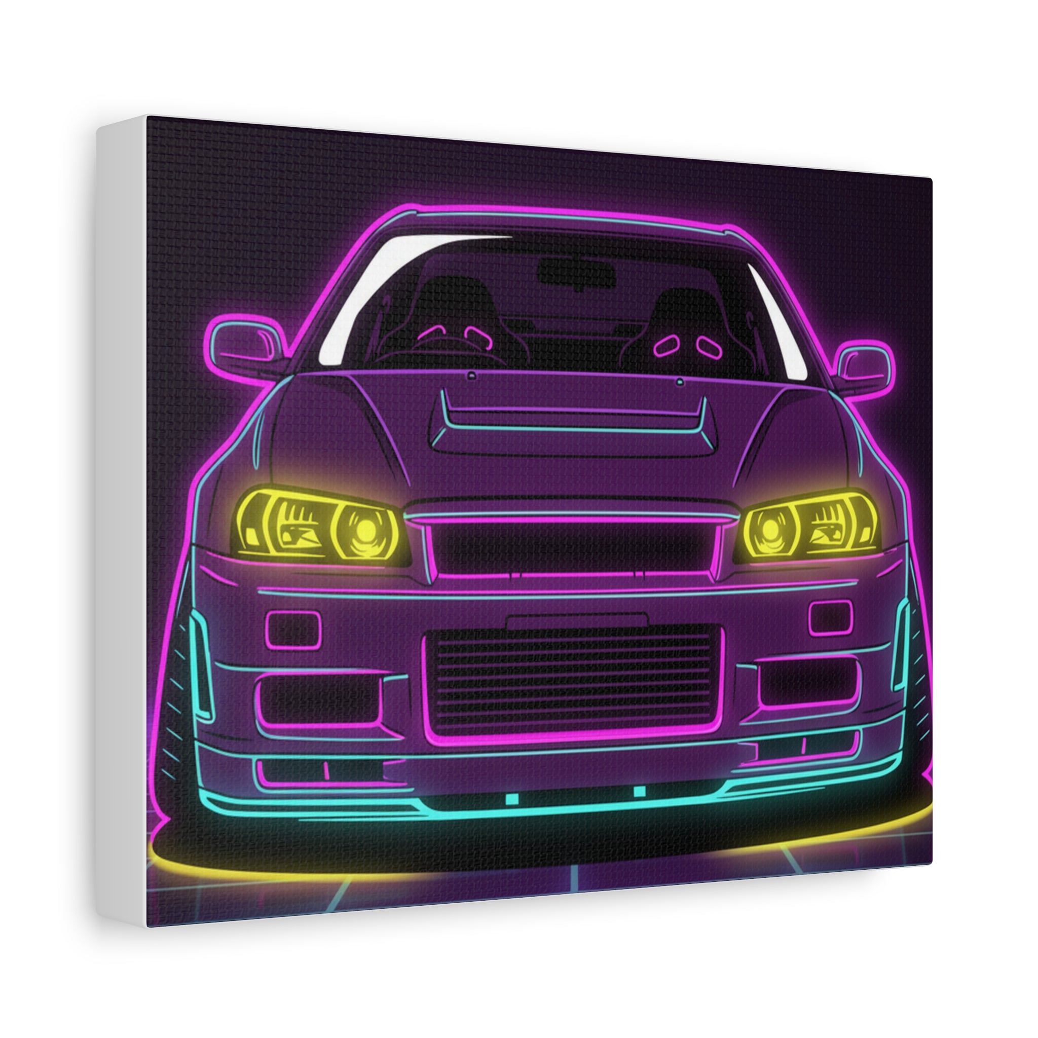 Nissan GT-R Neon Synthwave Canvas Wall Art