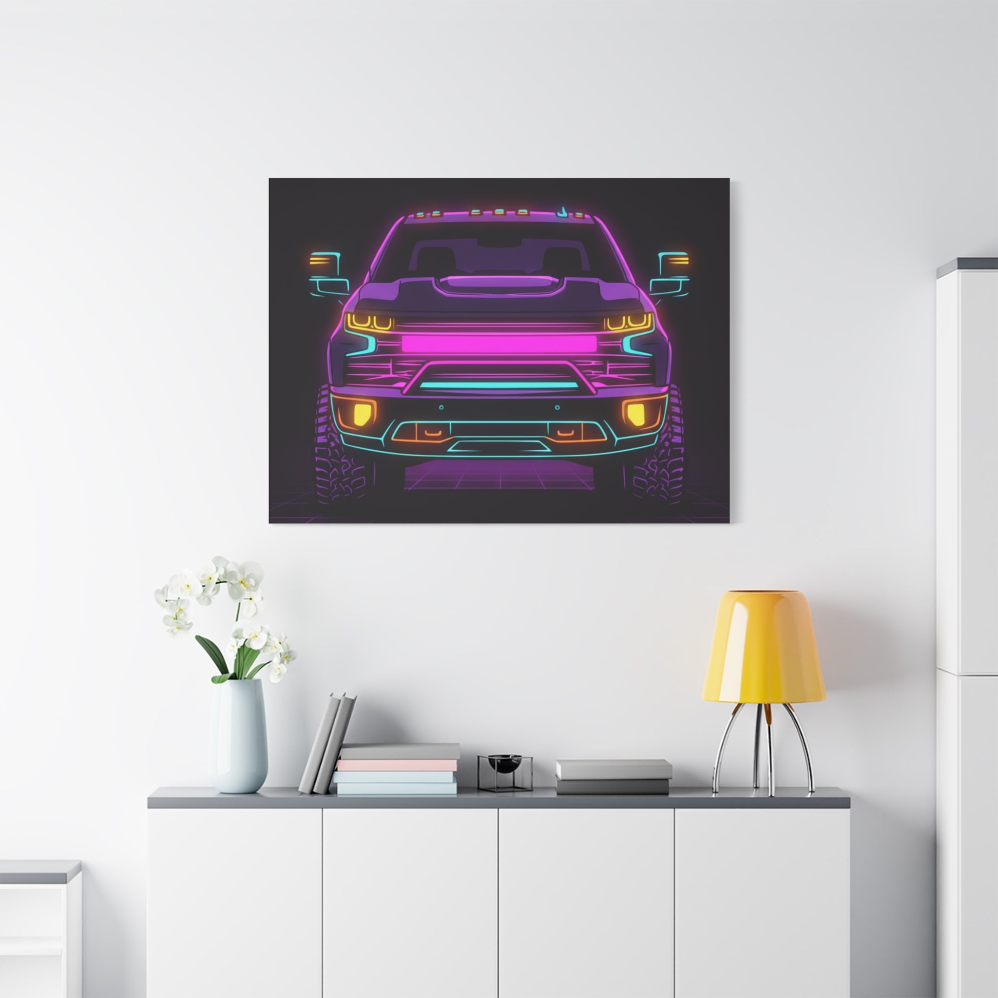 Chevy Silverado Trail Boss (2019+) Neon Synthwave Canvas Wall Art