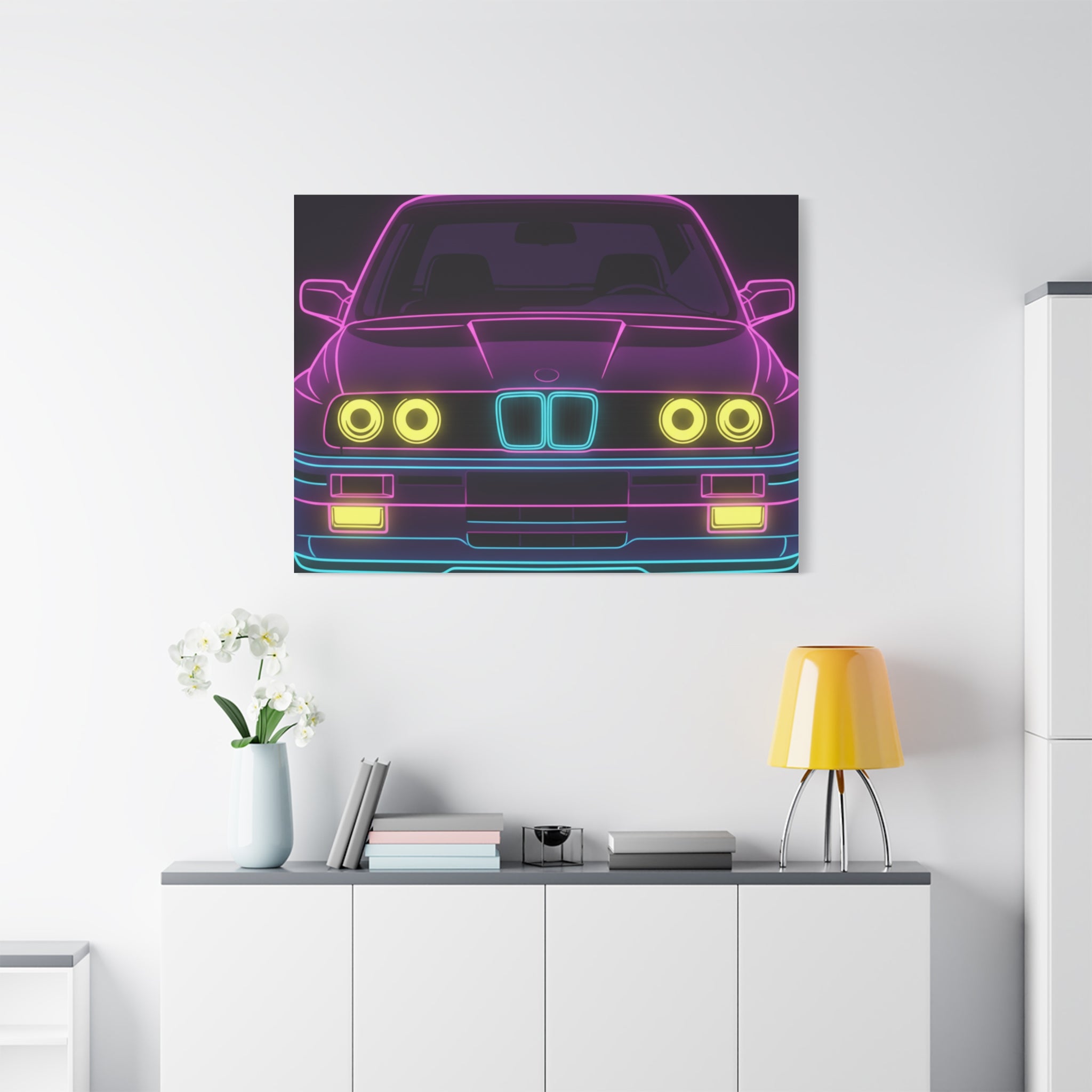 BMW E30 Neon Synthwave Canvas Wall Art