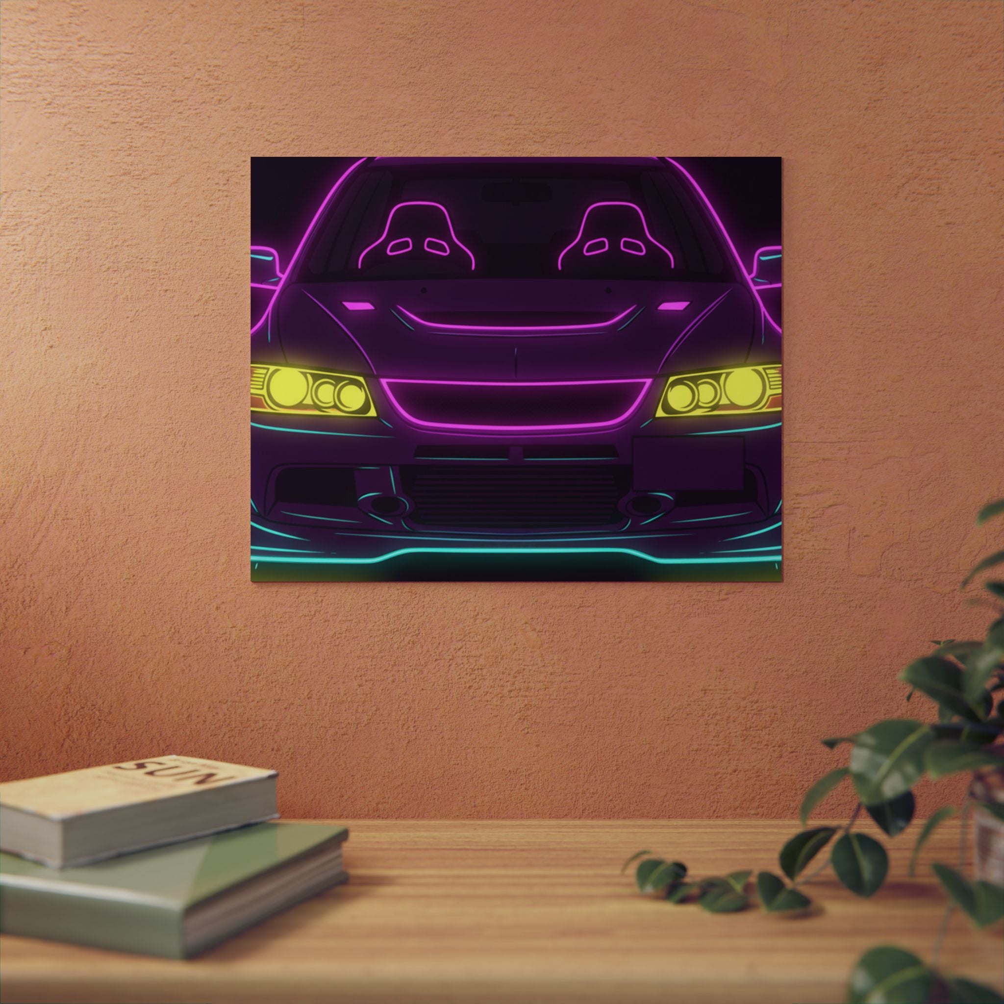 Mitsubishi Evo IX (2005-07) Neon Synthwave Metal Wall Sign