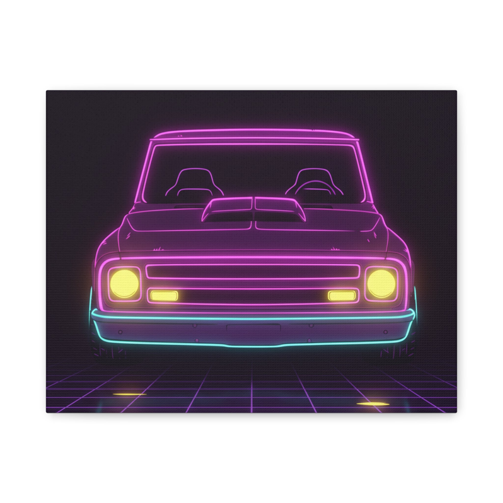 Chevy C10 Pickup (1967-72) Neon Synthwave Canvas Wall Art