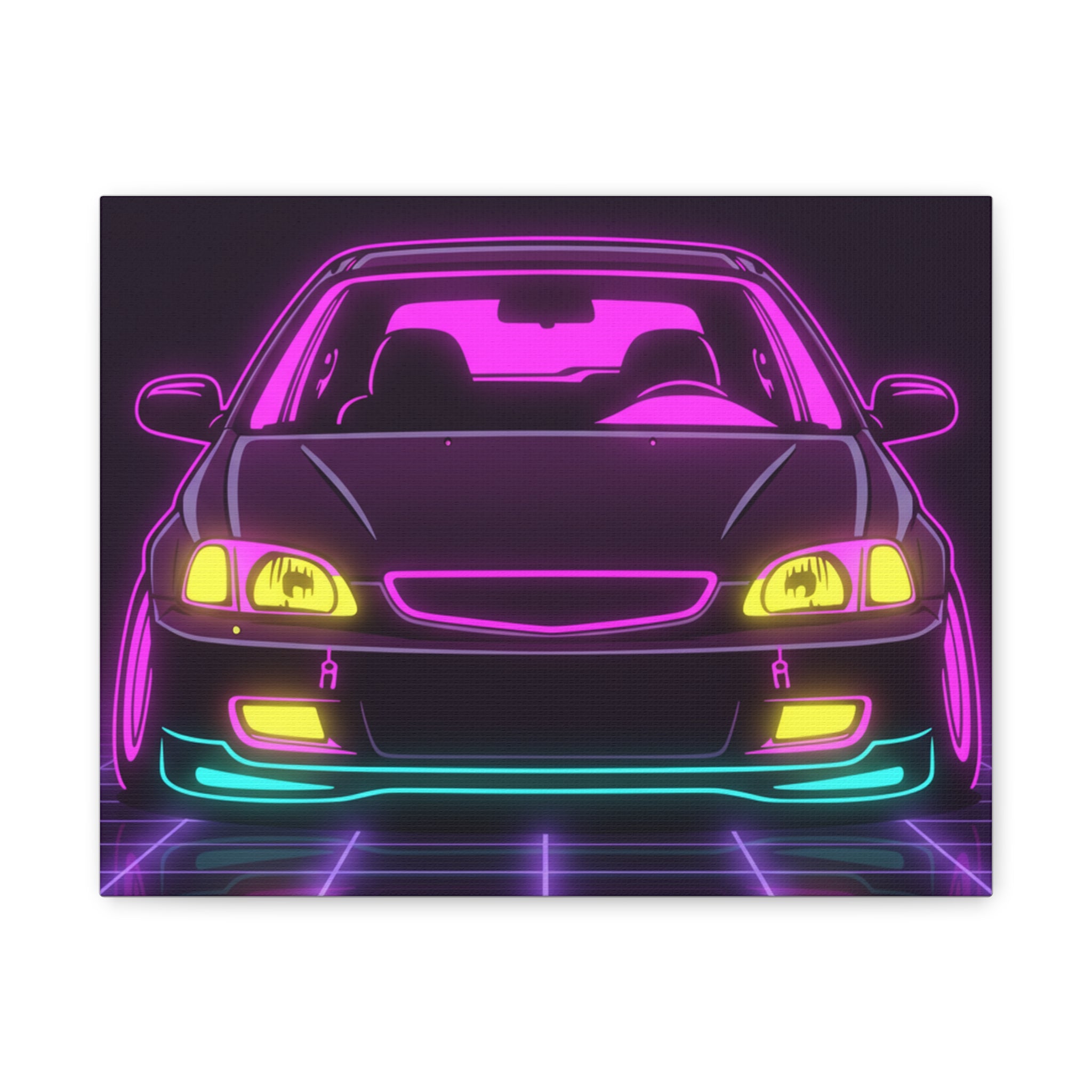 Honda Civic EK Hatch Neon Synthwave Canvas Wall Art