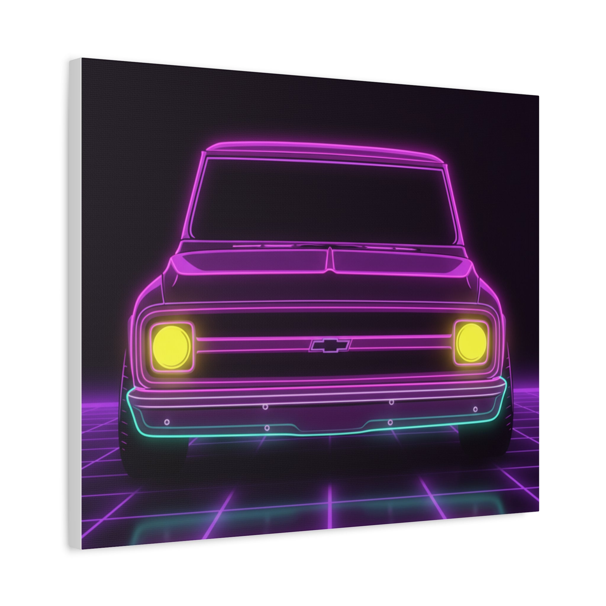 Chevy C10 Pickup (1967-72) Pro-Touring Neon Synthwave Canvas Wall Art
