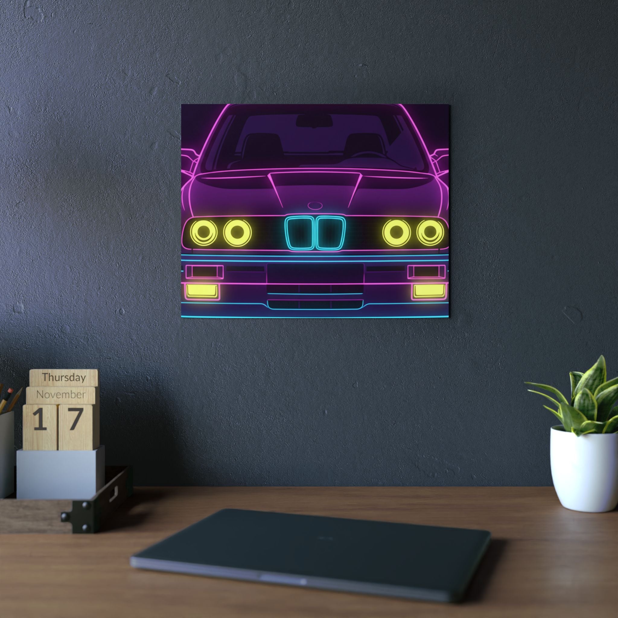 BMW E30 Neon Synthwave Metal Wall Sign