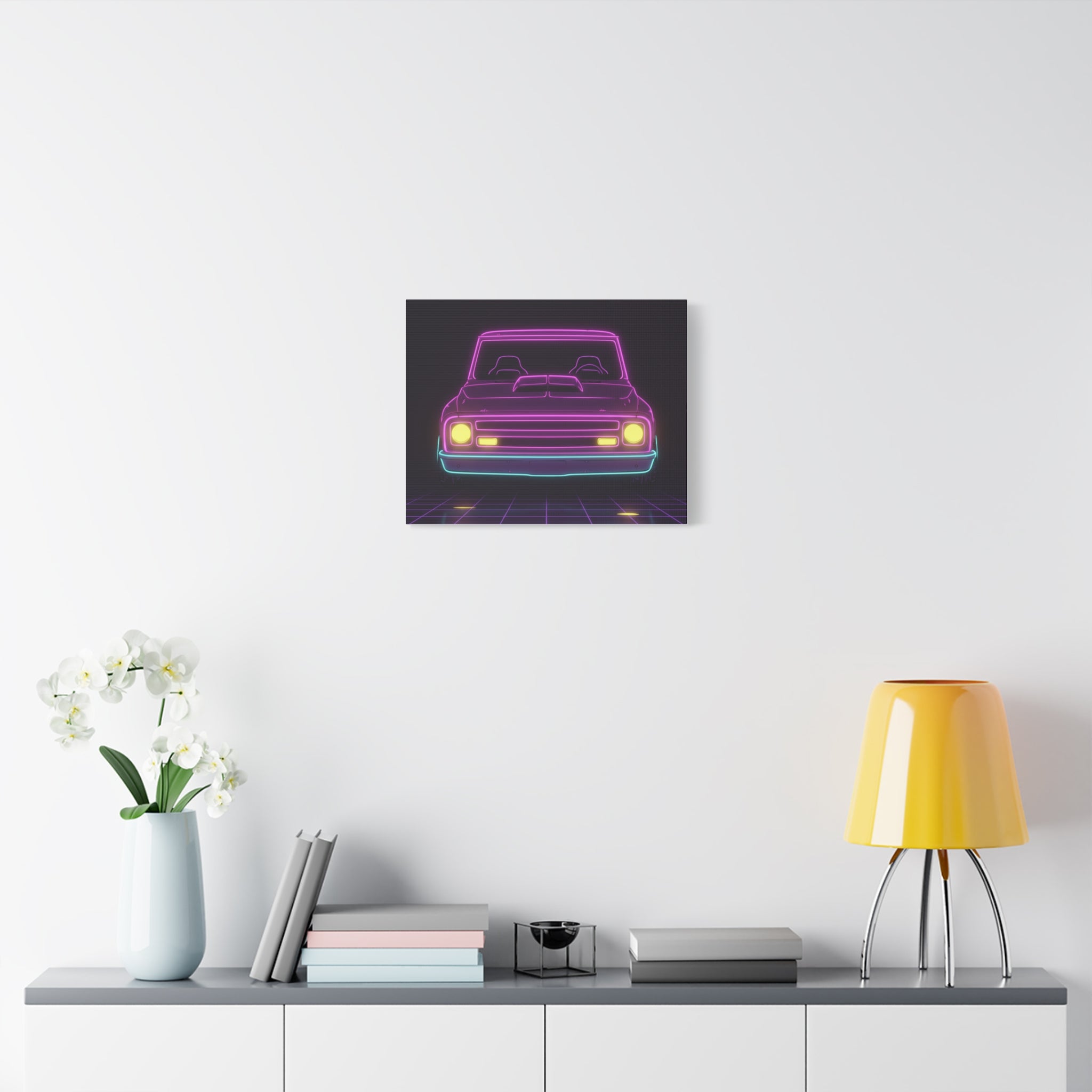 Chevy C10 Pickup (1967-72) Neon Synthwave Canvas Wall Art