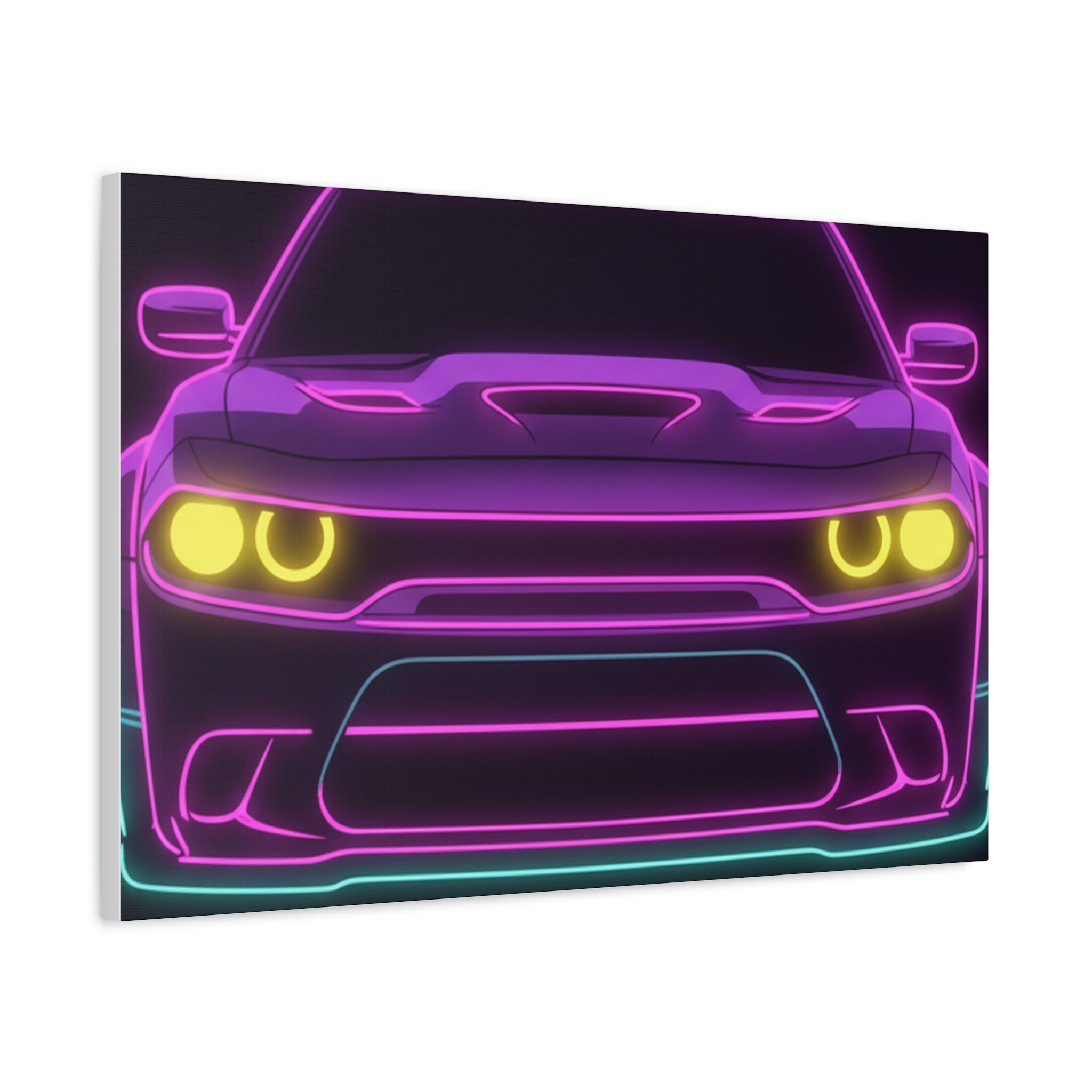 Dodge Challenger SRT Hellcat Neon Synthwave Canvas Wall Art