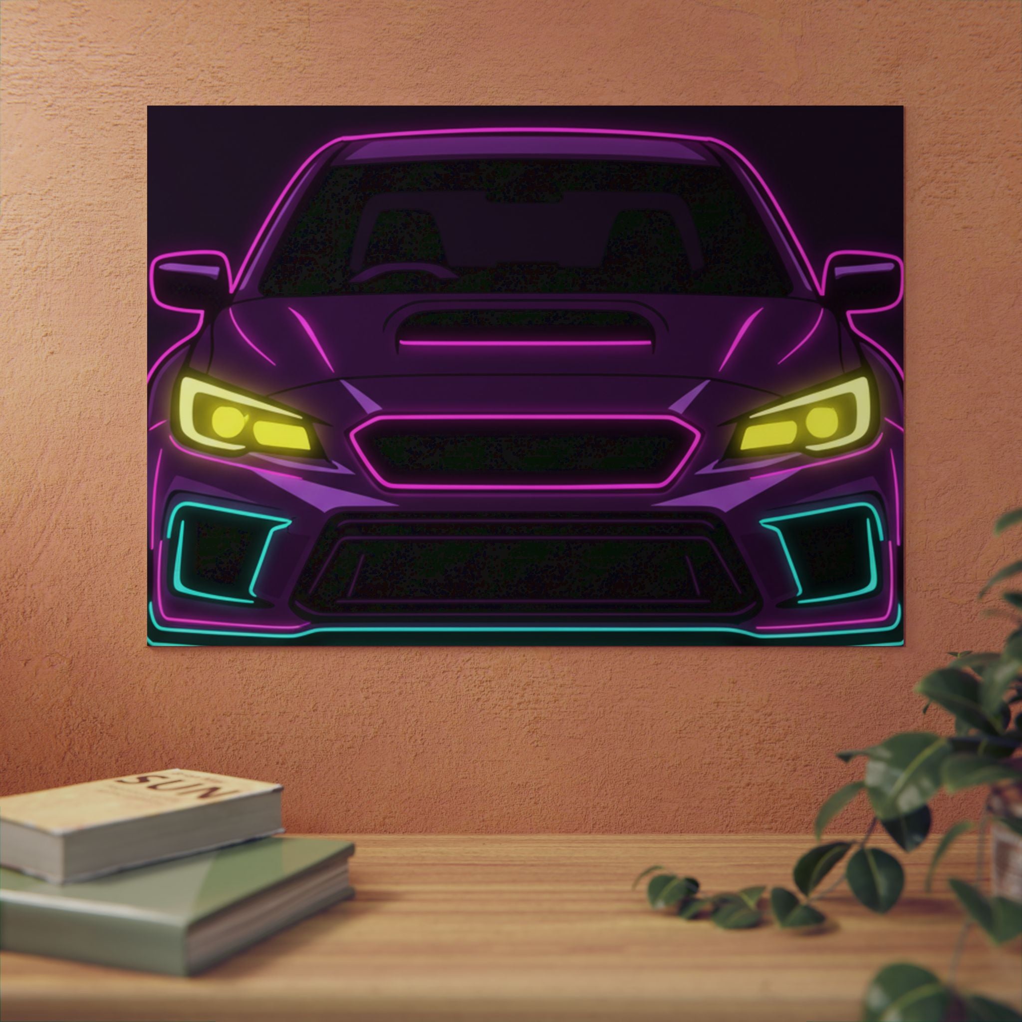 Subaru WRX STI Neon Synthwave Metal Wall Sign