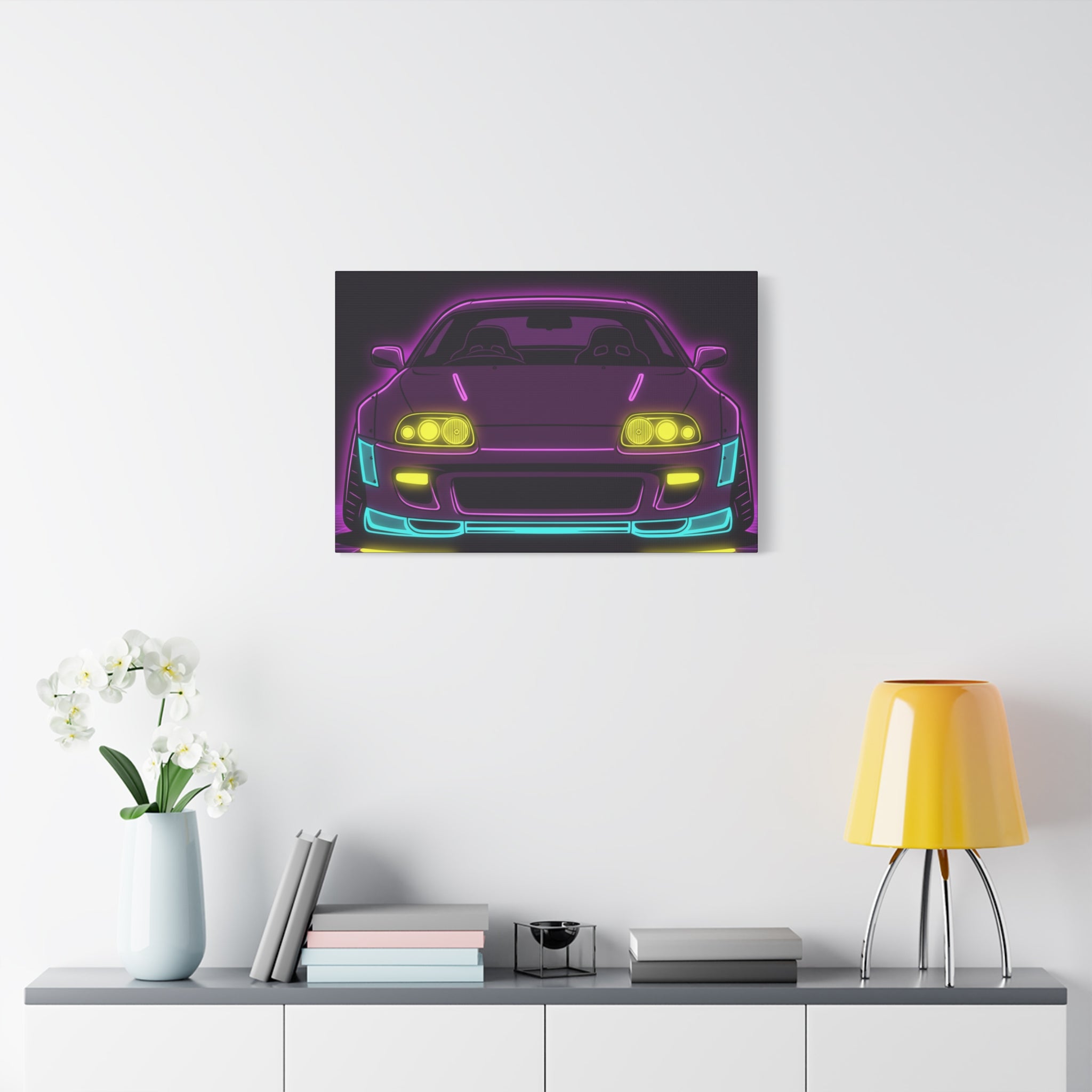 Toyota Supra MK4 Neon Synthwave Canvas Wall Art