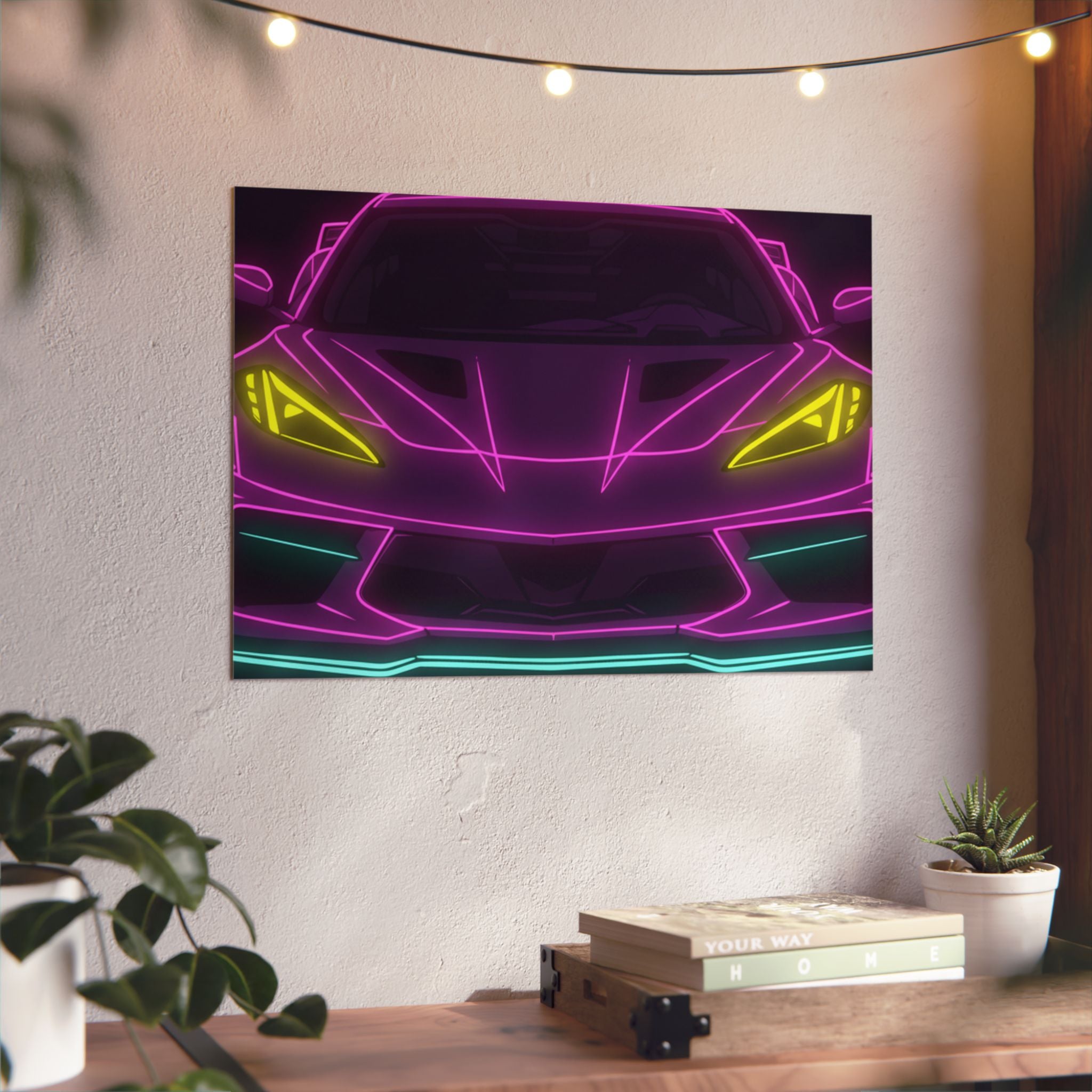 Corvette C8 (2020+) Neon Synthwave Metal Wall Sign