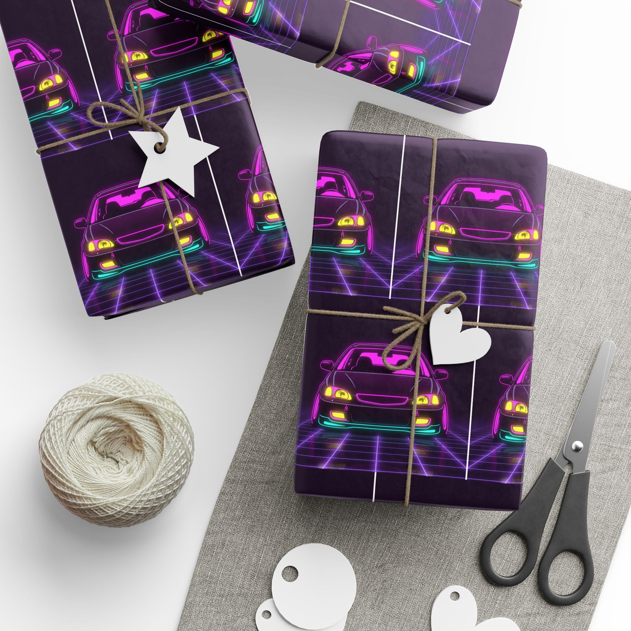 Honda Civic EK Hatch Neon Synthwave Gift Wrapping Paper