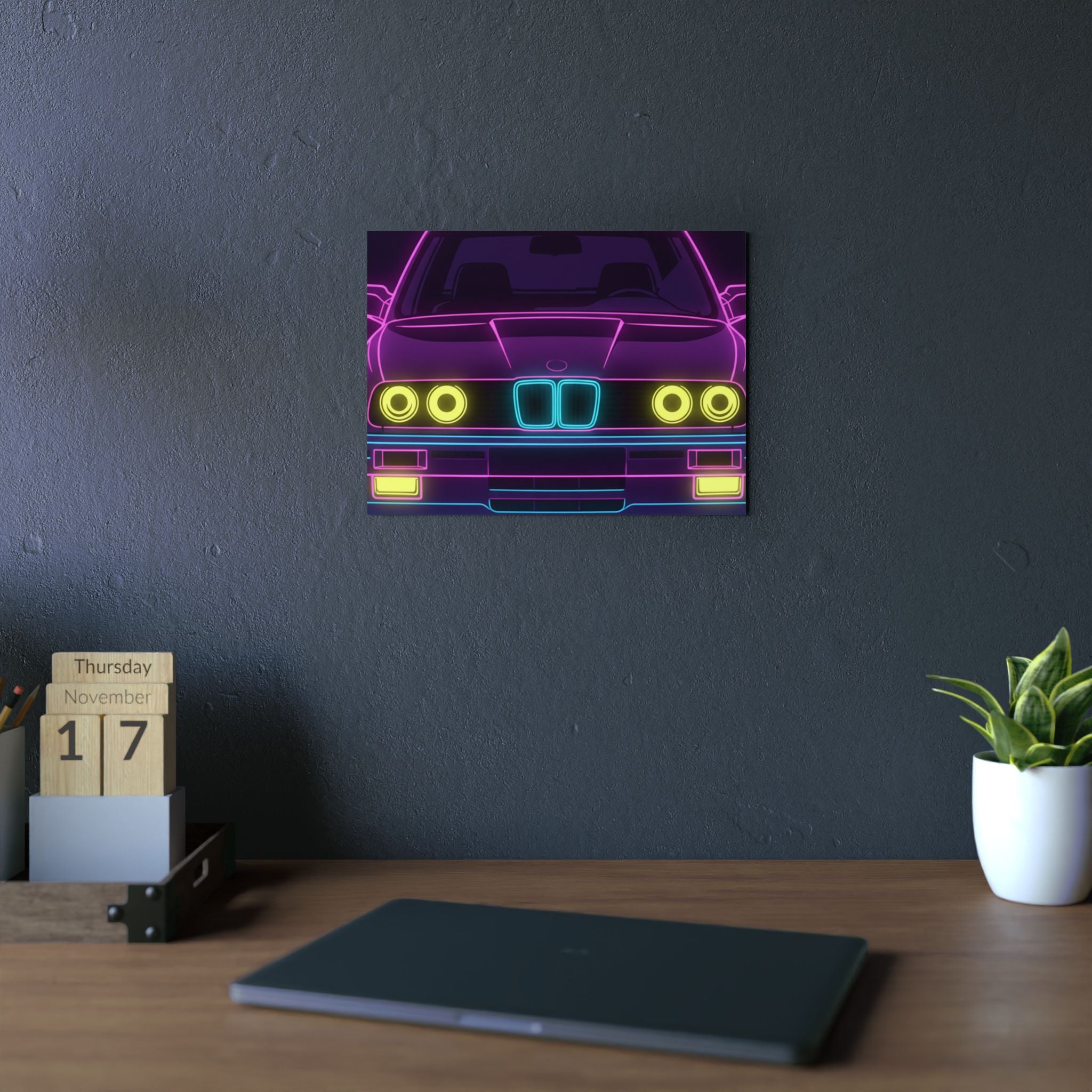 BMW E30 Neon Synthwave Metal Wall Sign