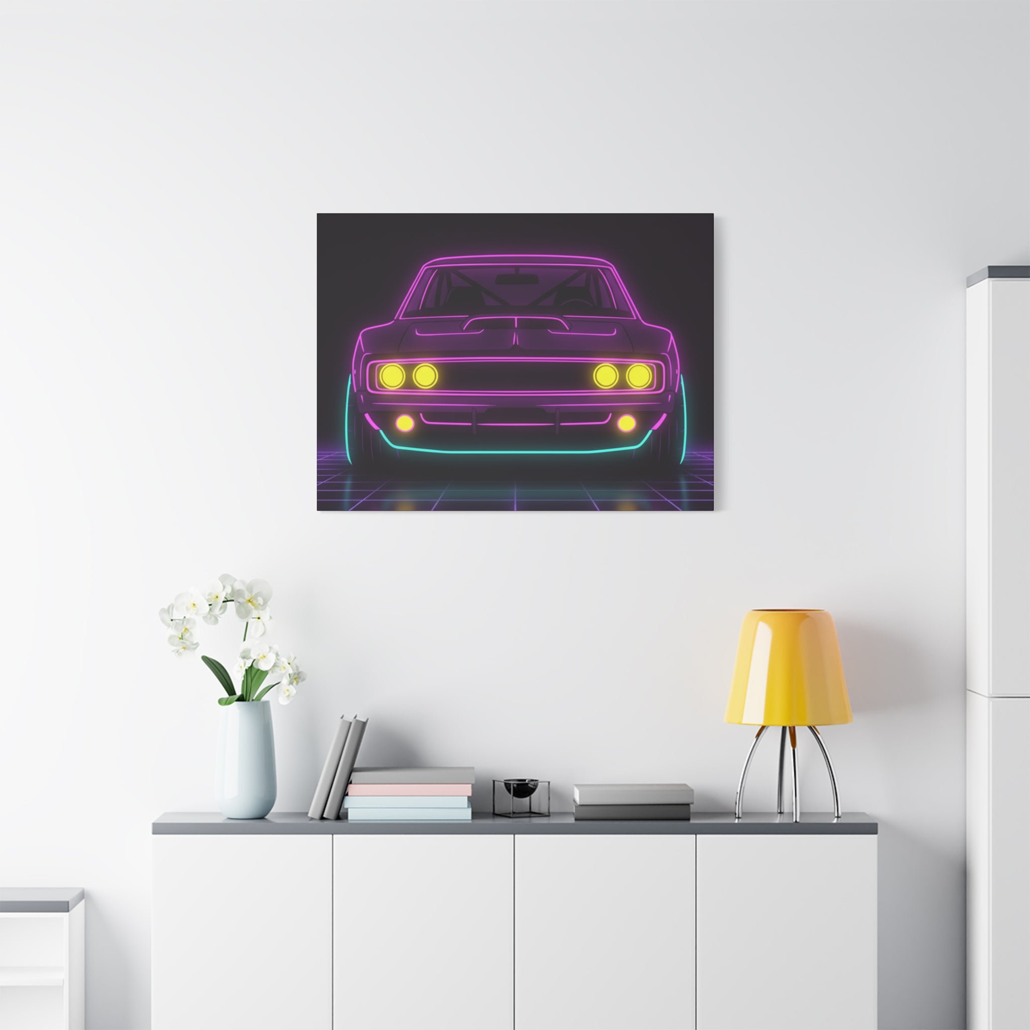 Dodge Charger R/T (1968-70) Neon Synthwave Canvas Wall Art