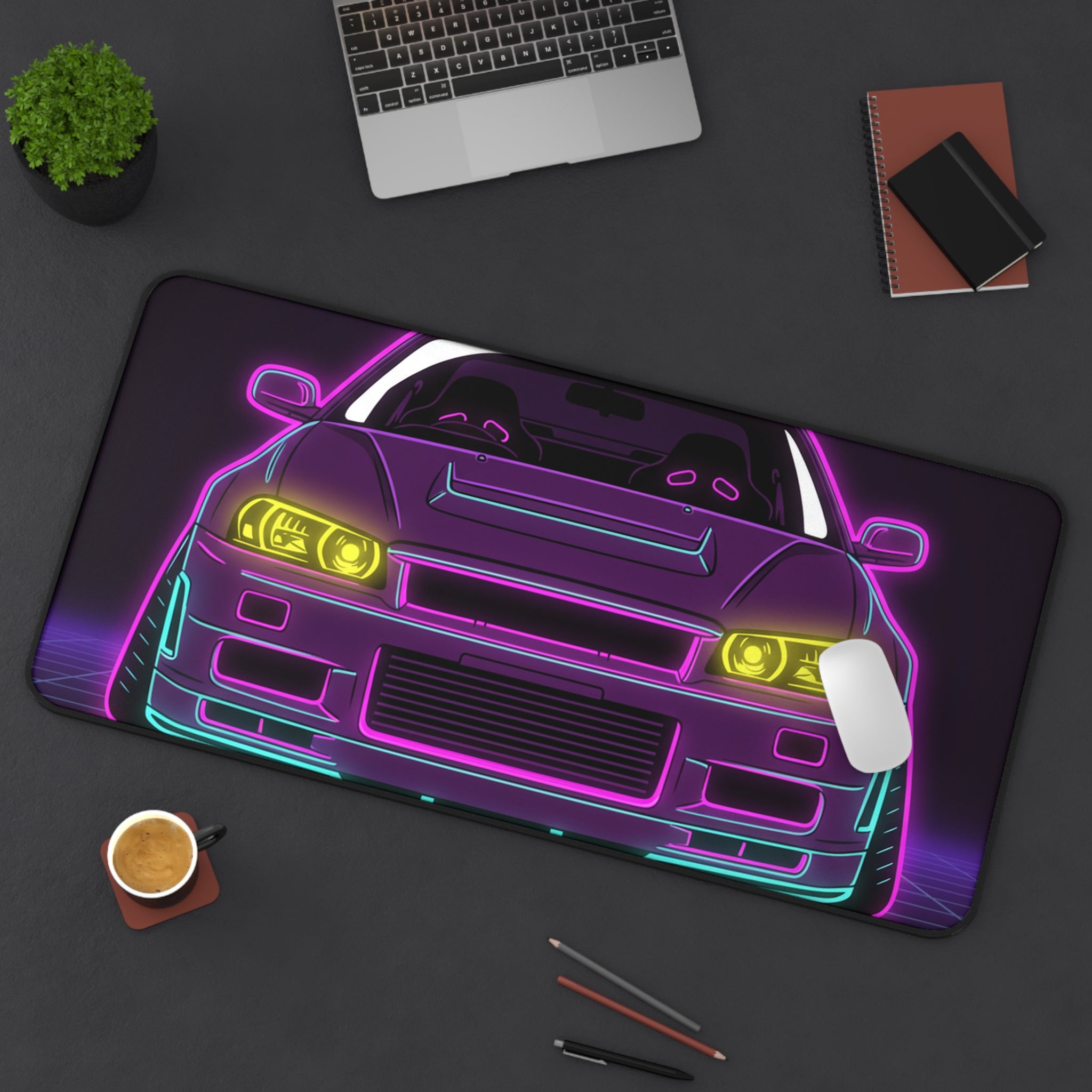 Nissan GT-R Neon Synthwave Desk Mat