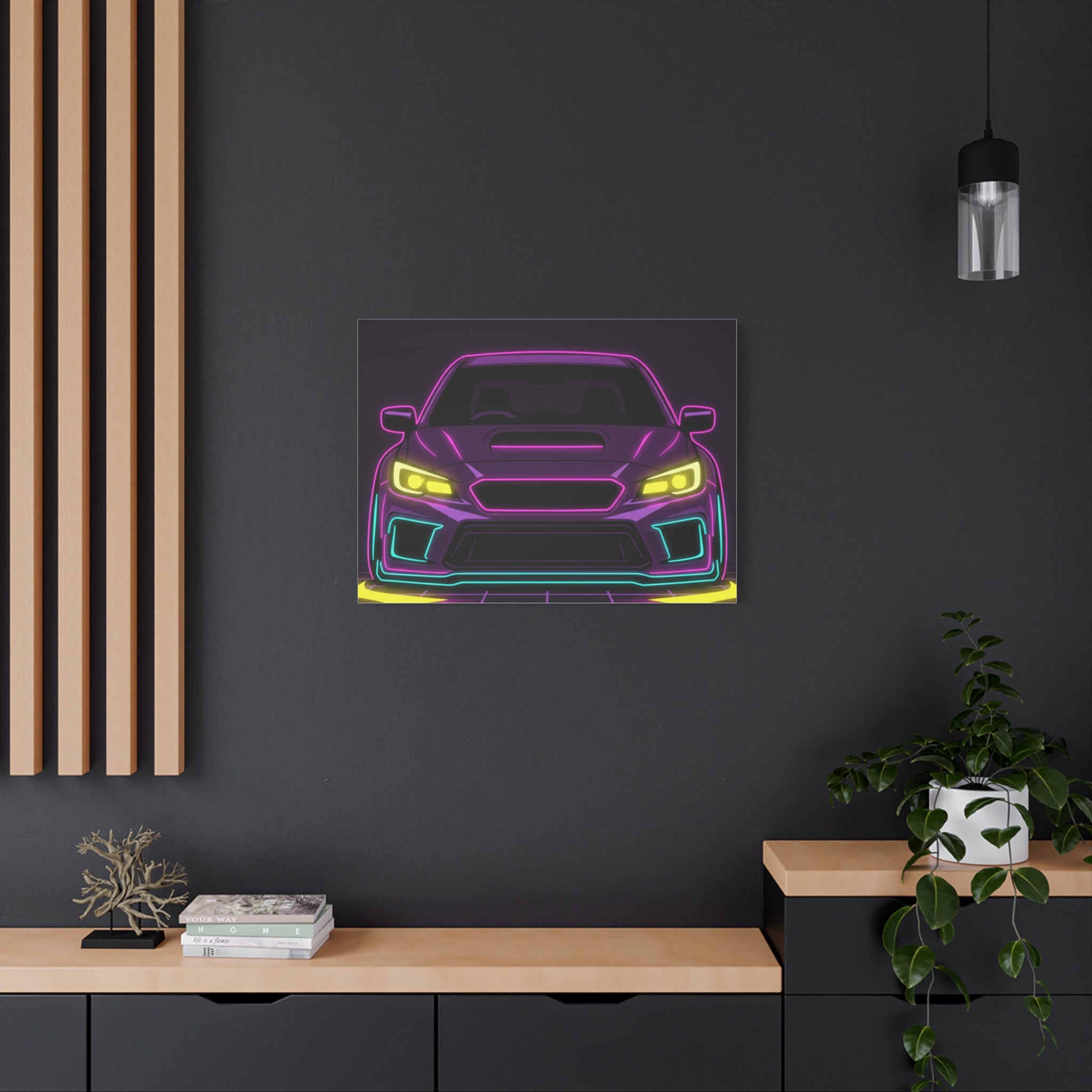 Subaru WRX STI Neon Synthwave Canvas Wall Art