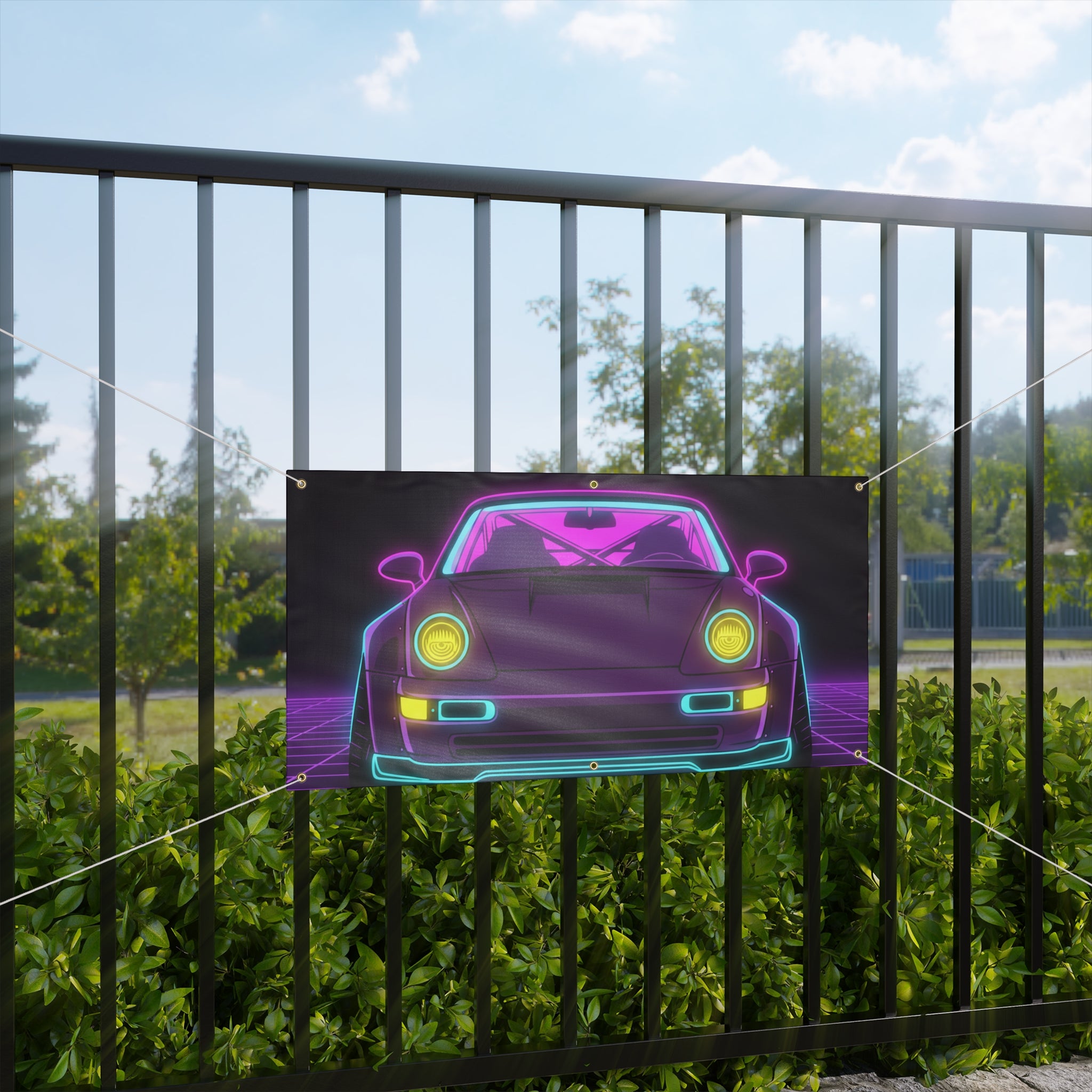 Porsche 964 Turbo Neon Synthwave Banner