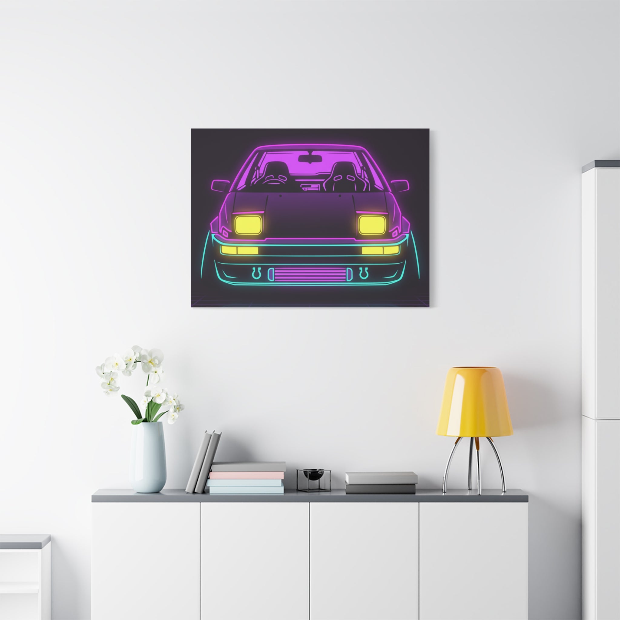 Toyota AE86 (1983-87) Neon Synthwave Canvas Wall Art